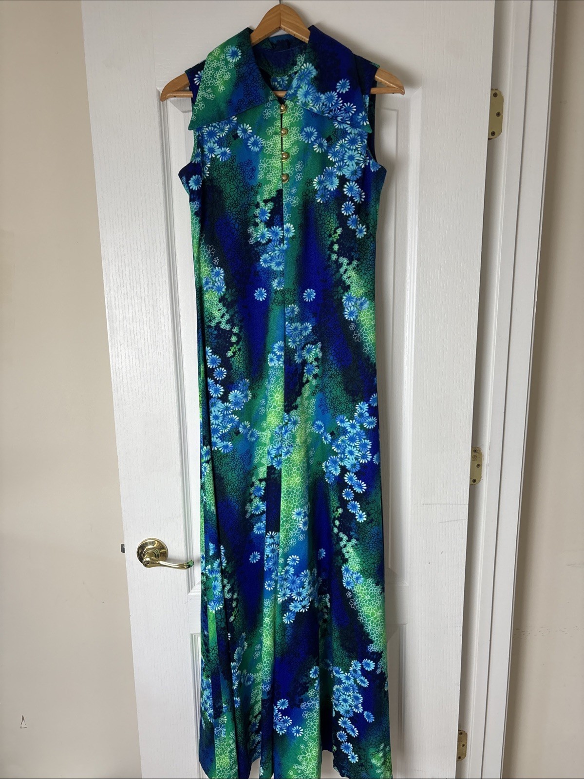 Vtg 70s Floral Dress Boho Hippie Flower Power Psychedelic Mod Retro Dress S/M?