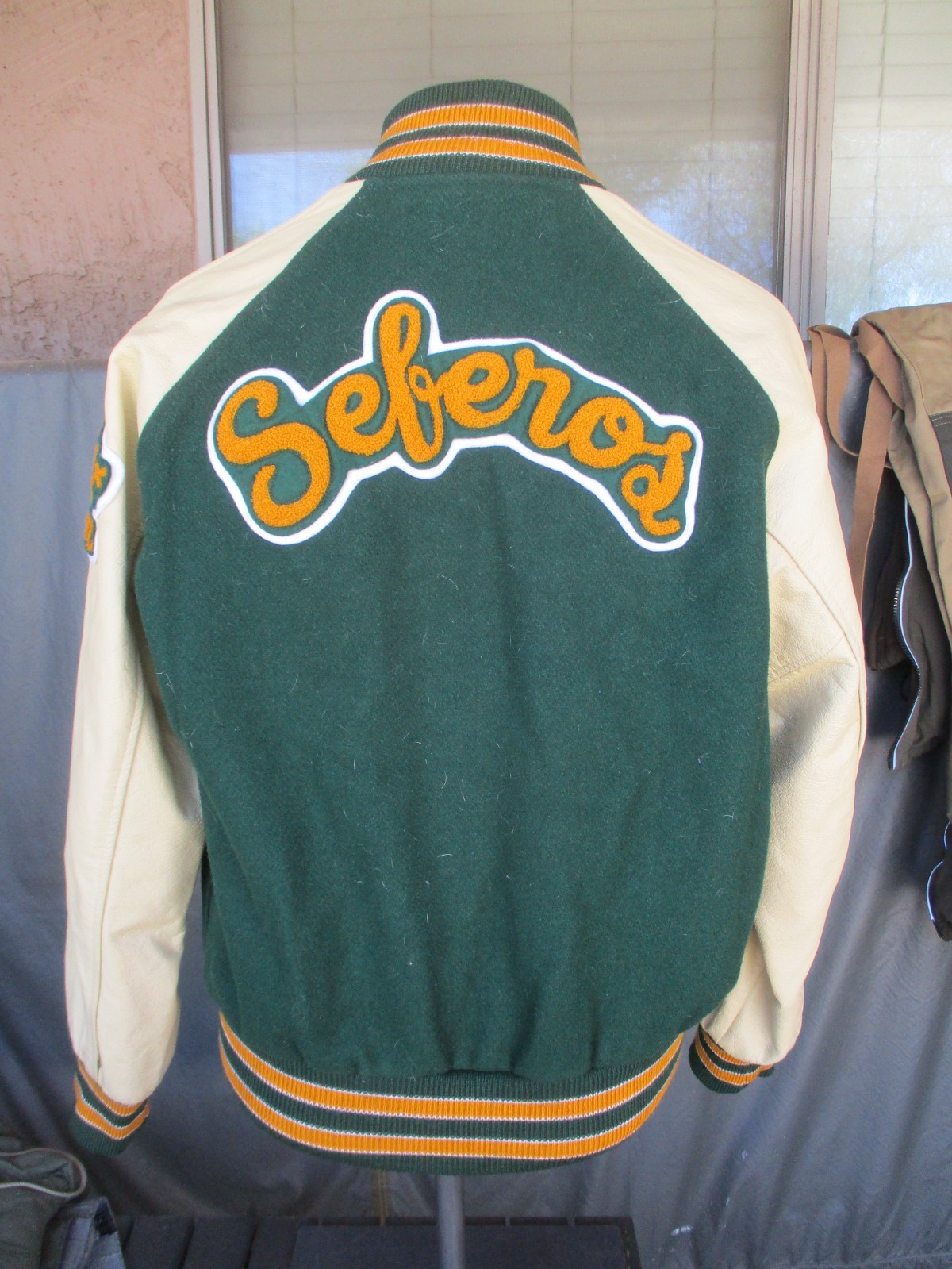 Shorecrest High School Letterman Varsity Jacket, Swimming, Leather Sleeves