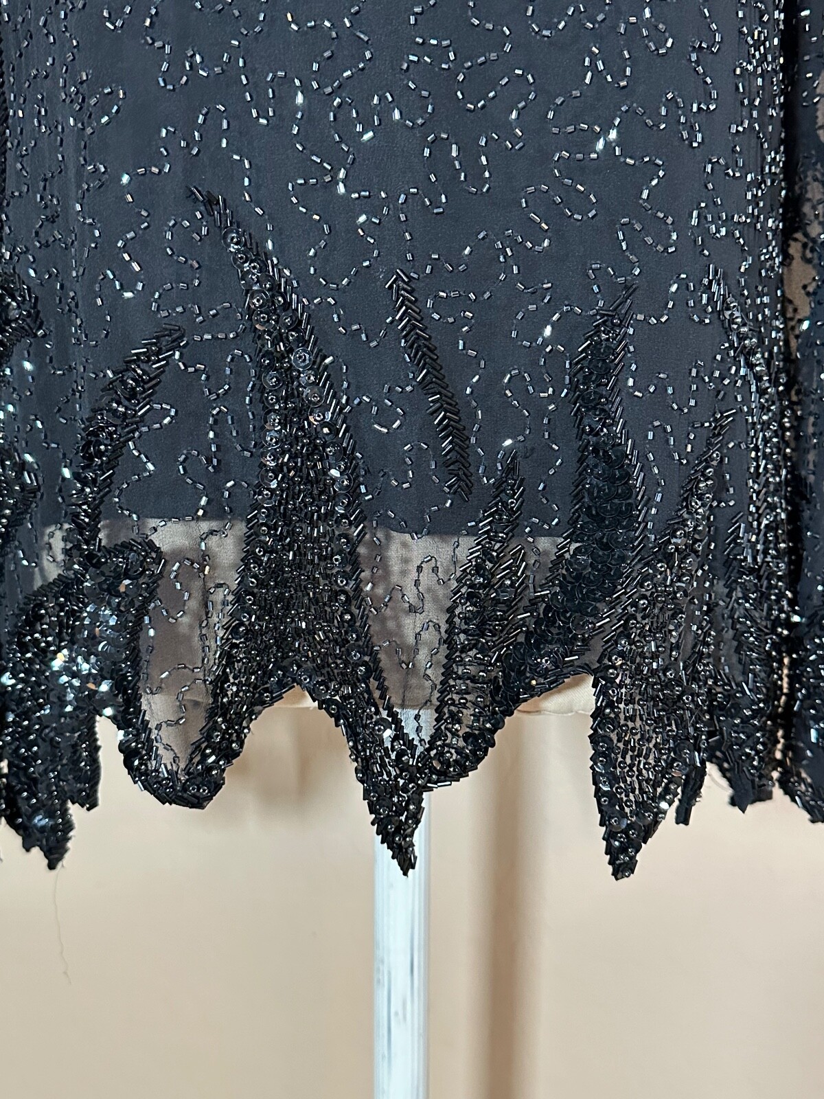 Vintage Sho Max Sheer Black Sequin Beaded Rhinestone Lined Top Blouse Sz M
