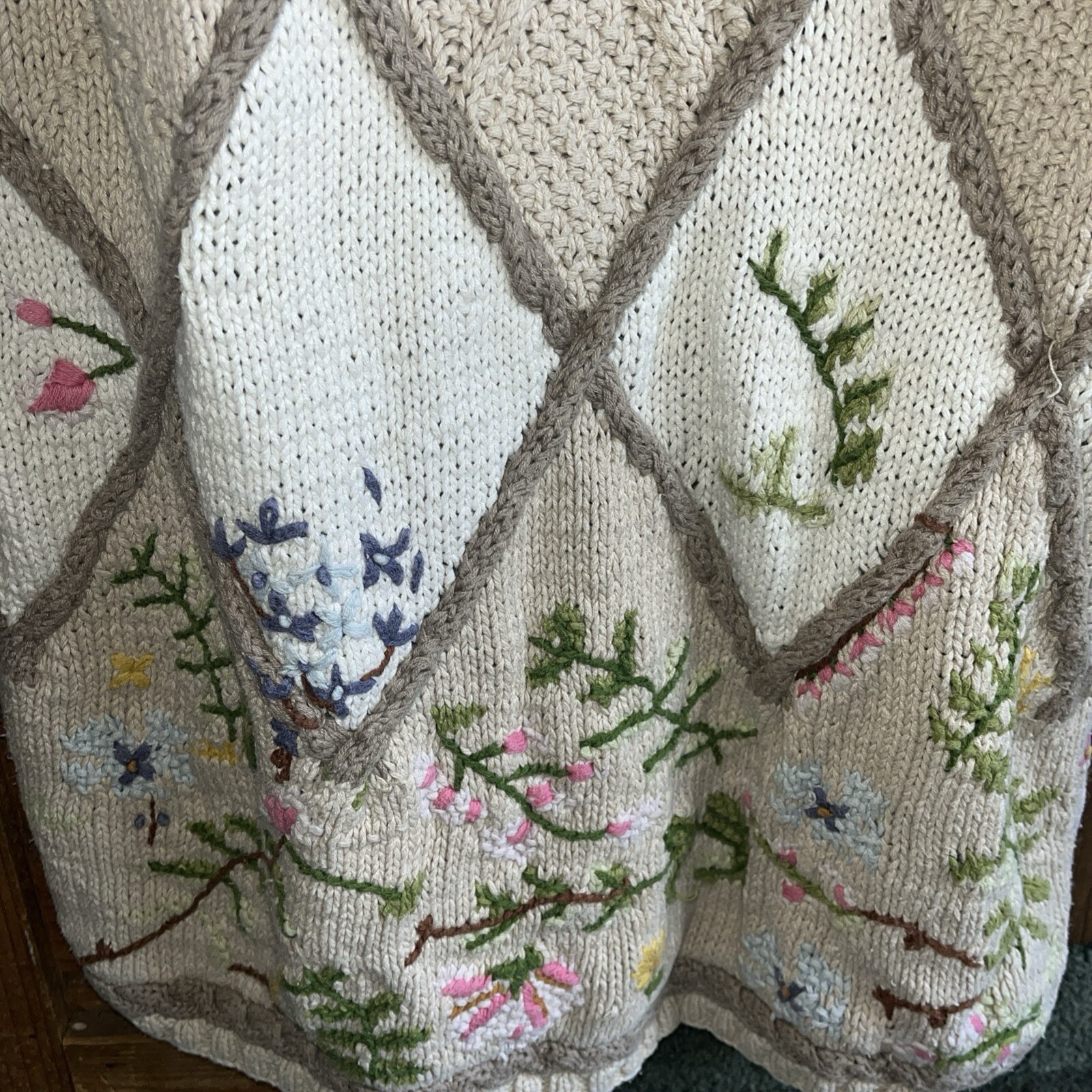 Vintage Jennifer Reed Hand Knitted Flower Vintage Sweater Multicolor Size L