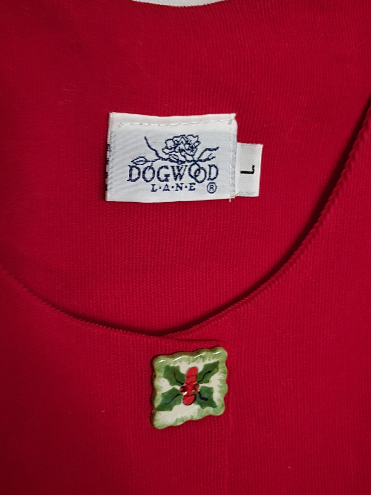 Vintage Dogwood Lane Dress Womens Size Large Christmas Mrs Claus Corduroy Red