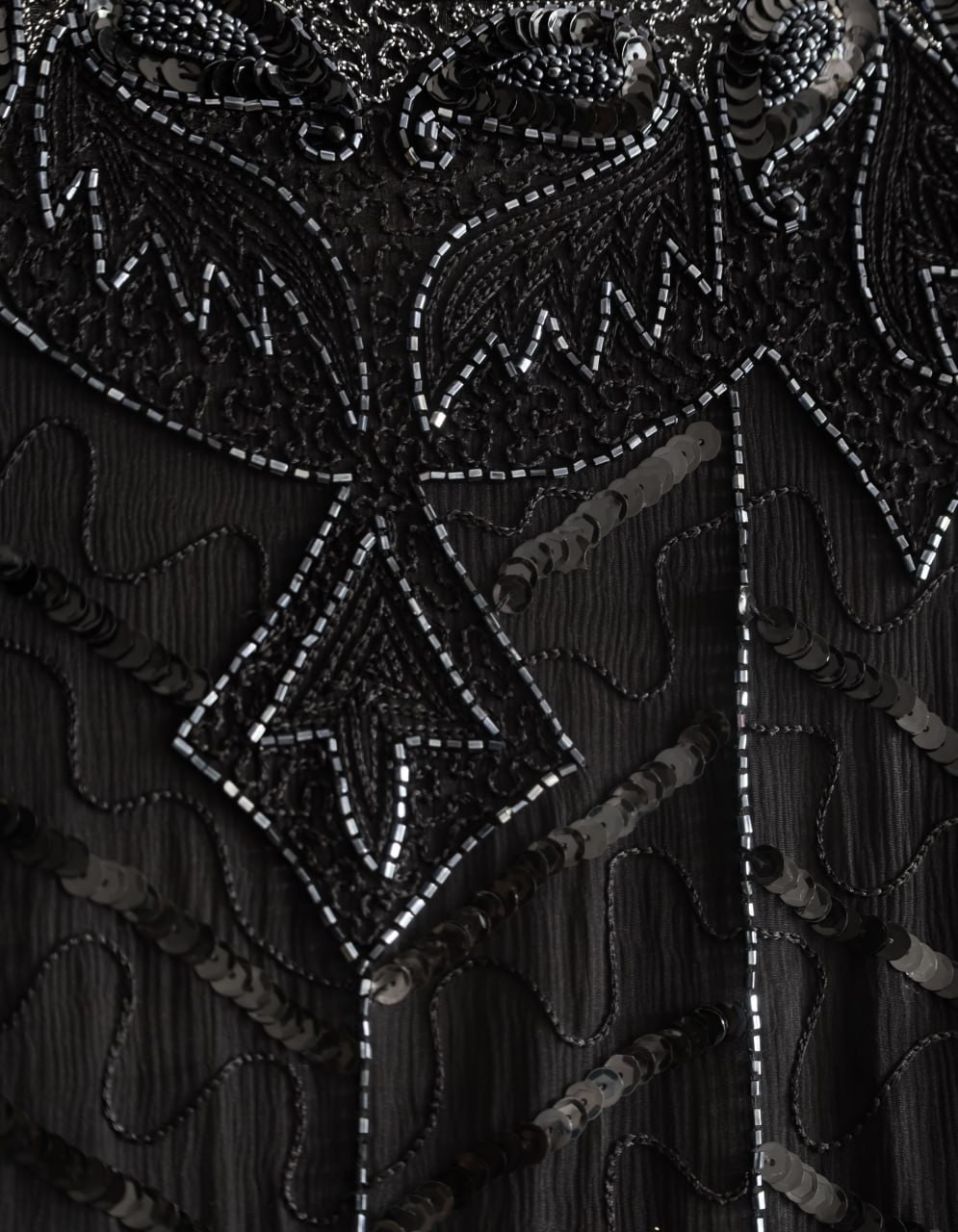 Vintage 100% Silk Beaded Sequin Black Evening Jacket C&A Your Sixth Sense XL