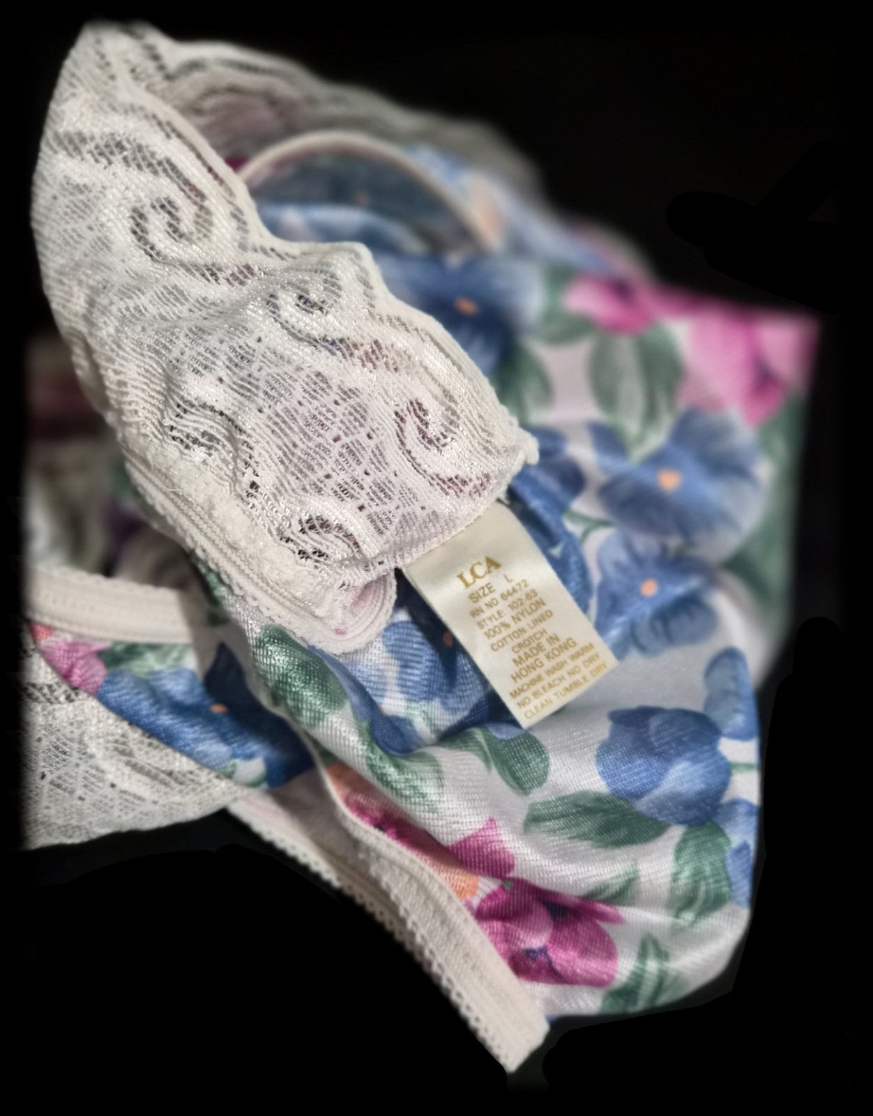 Sweet Vintage 90s Floral NYLON Panties HI-RISE Brief Underwear SILKY Soft ~ 7/L