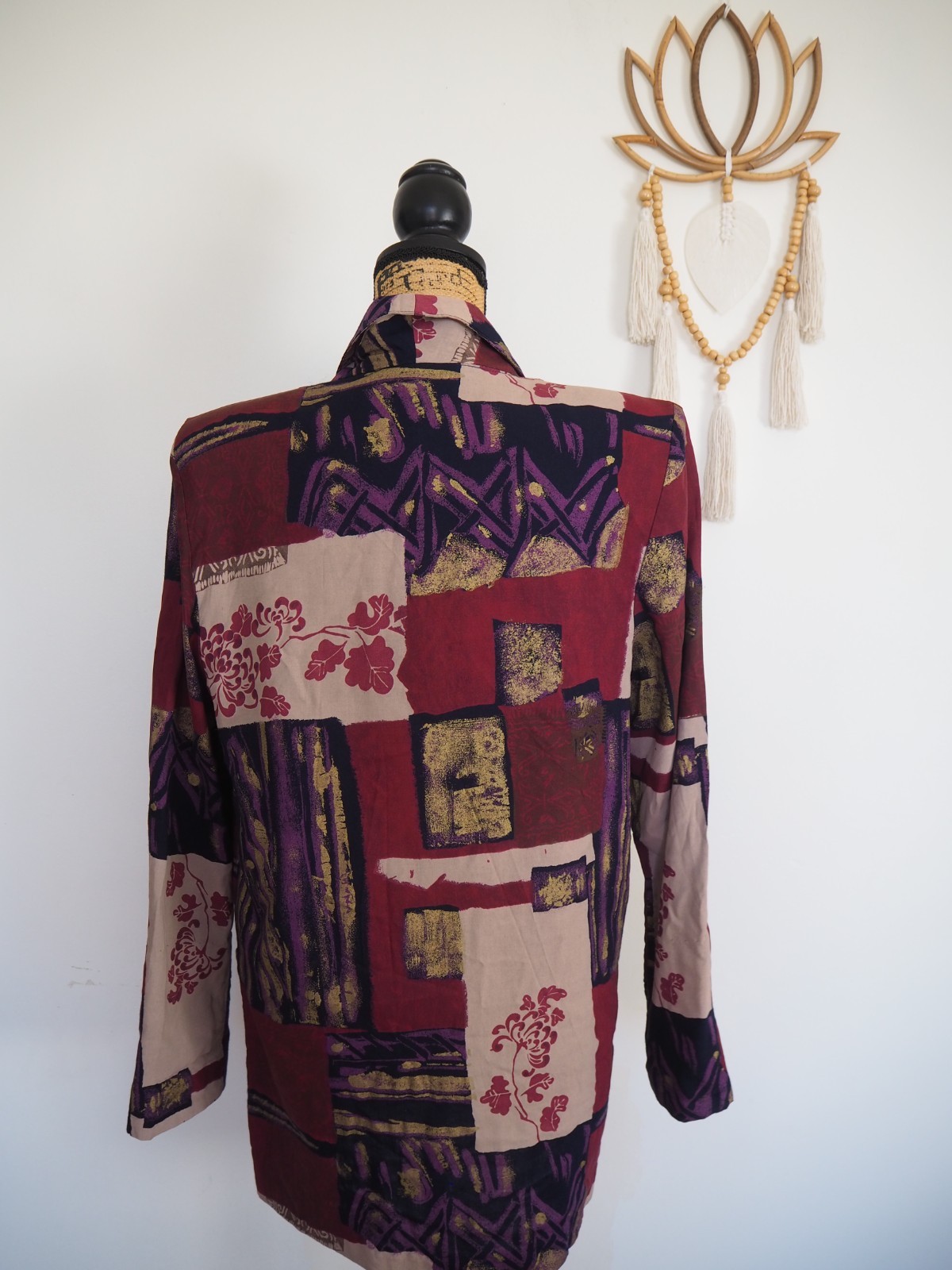 Vtg Kensington Square Purple 90’s Art Deco Patchwork Blazer Sz Med US Made