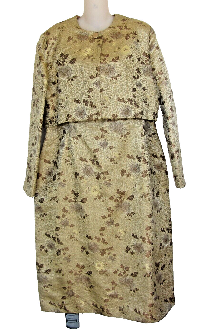 Vintage Plus Size Circa 1950s-1960s Golden Oriental Dress & Bolero Jacket