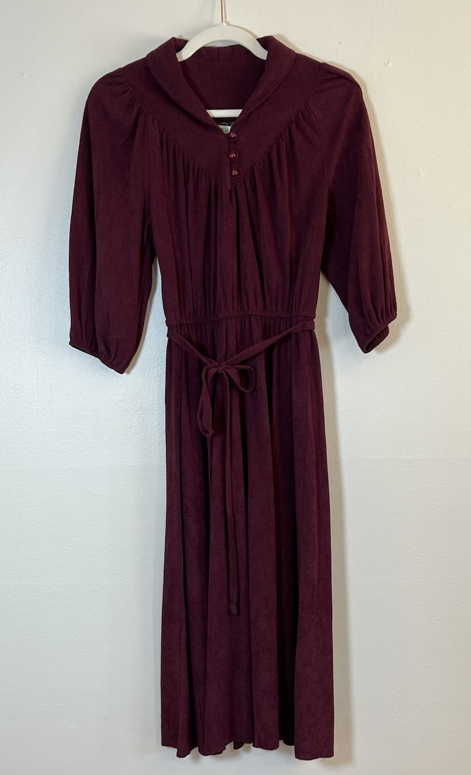 Vintage Sears Junior Bazaar Burgundy Belted Dress S House Dress Pullover Knit