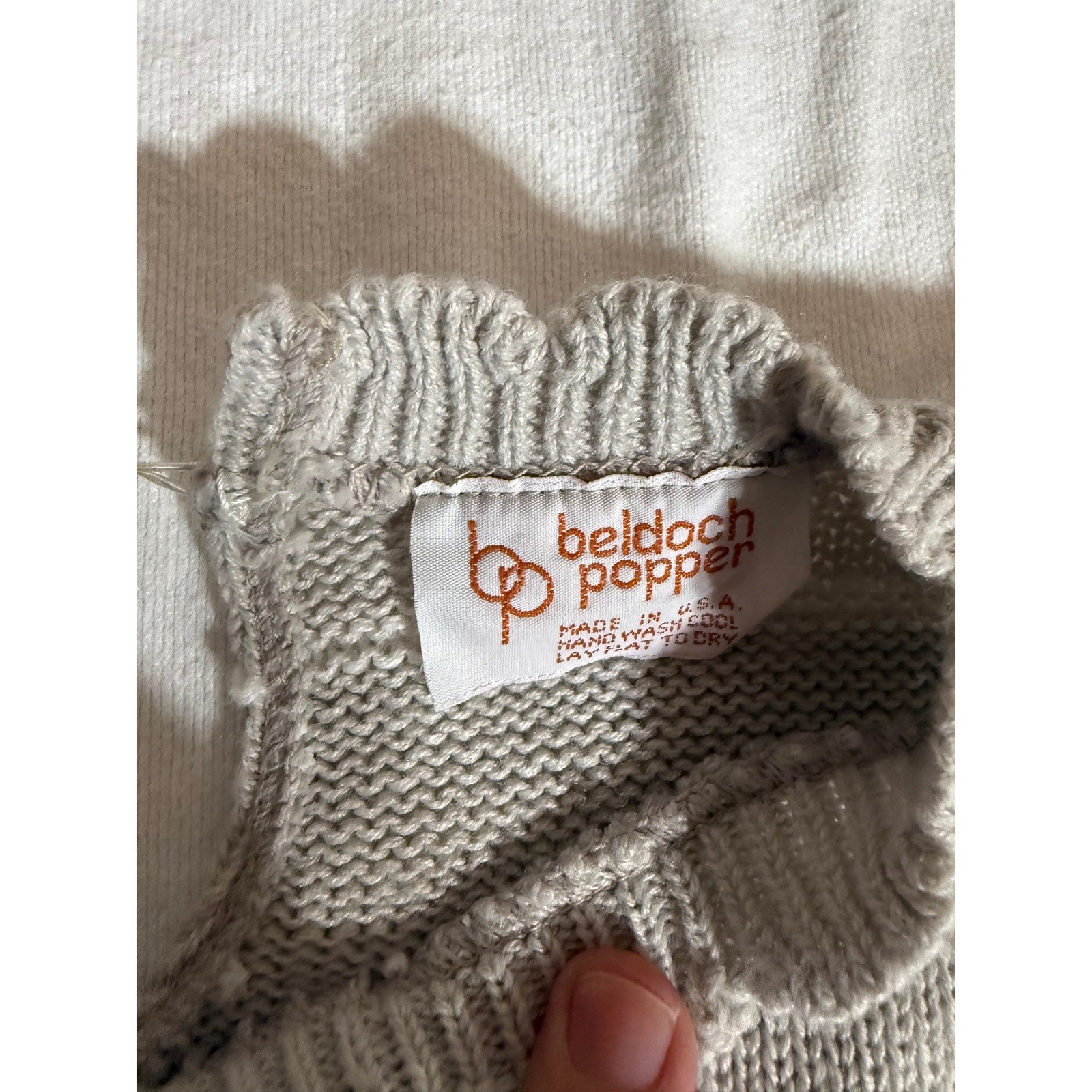 Vintage Beldoch Popper Fair Isle Pointelle Knit Sweater Pastel Puff Sleeve Grey