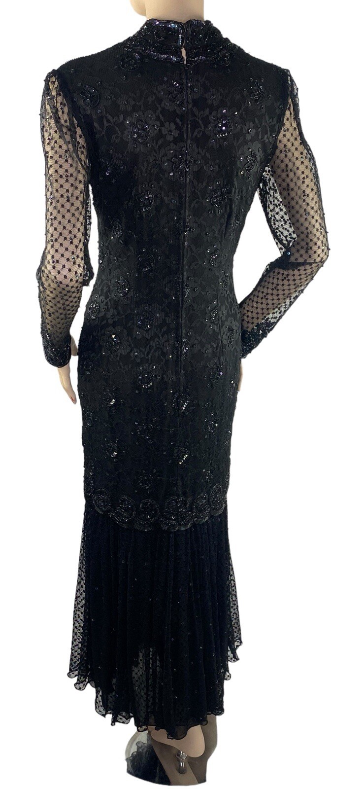 Vintage JUDITH ANN Creations Black Beaded Prom Formal Dress Gown S 80s 90s
