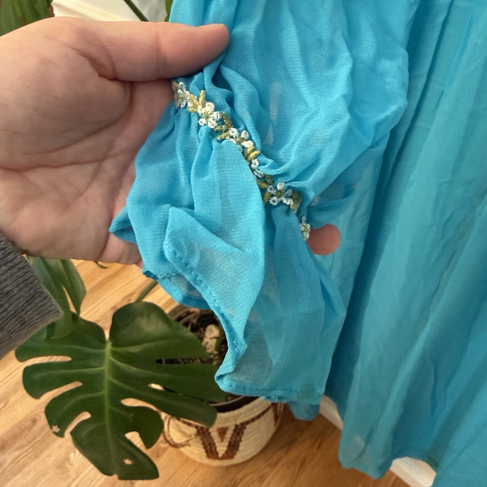 Vintage 70s Teal Chiffon Maxi Dress Size XS Bridesmaid Twiggy Retro MCM 60s Gown