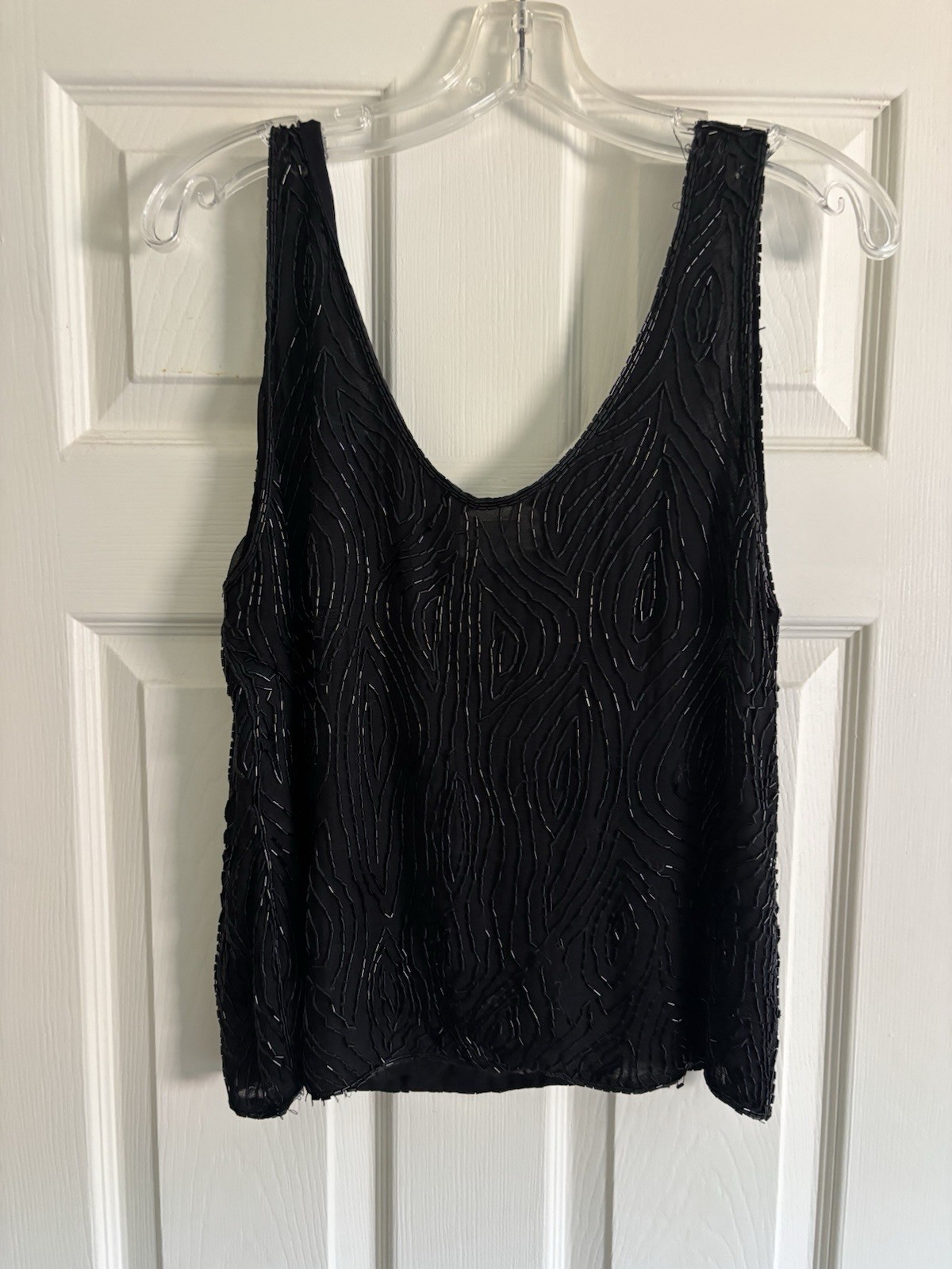 Raiment Fashion Witchy Whimsigoth Sheer 90s Black Beaded Tank Top 100% Pure Silk