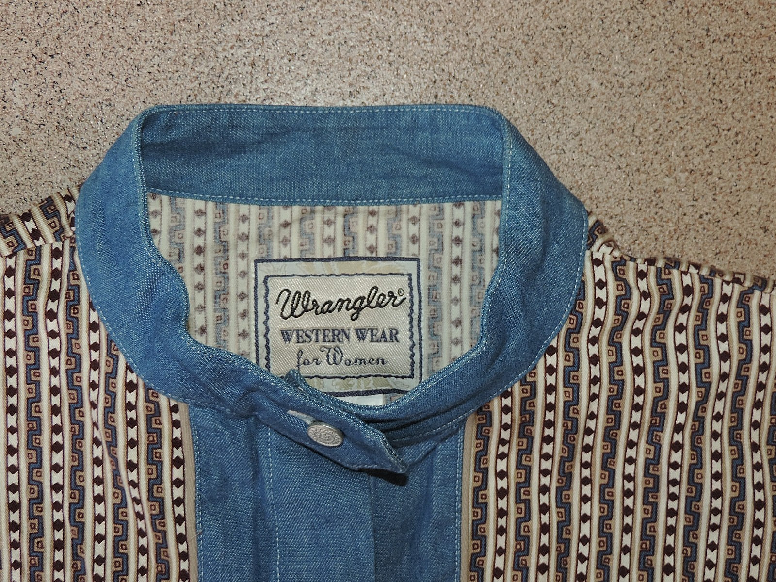 Womens VTG Wrangler Western Wear cowboy rodeo aztec print no collar shirt sz XL