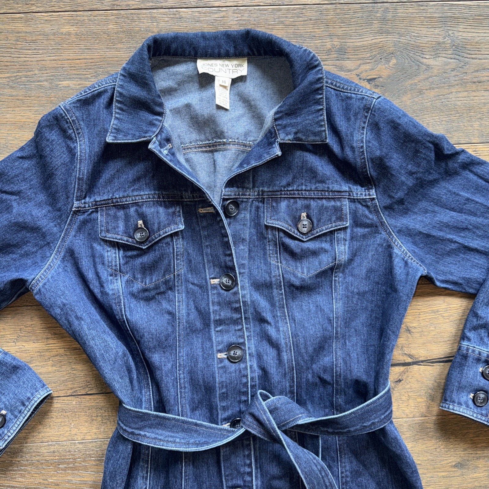 VTG Jones New York Country Sz 14 Denim Dress 100% COTTON +Belt Cottagecore