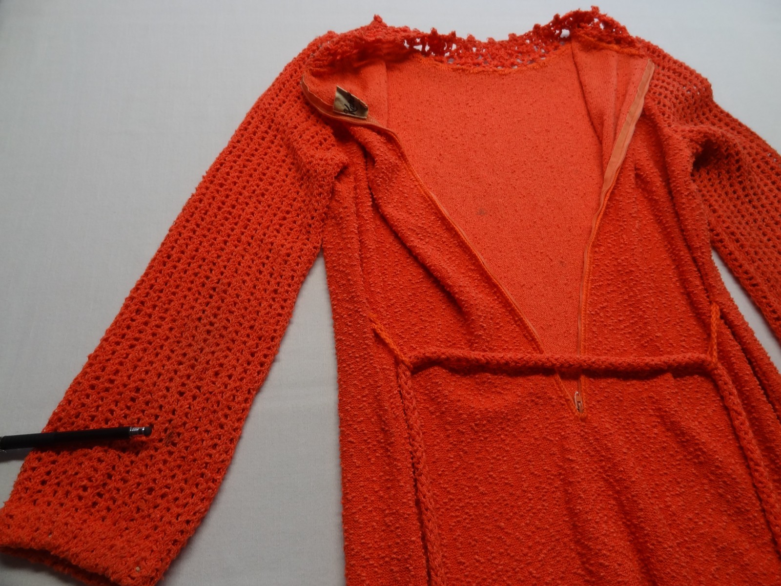 M Katrina Custom of California VTG Orange Knit Dress Evening Talon Long Sleeve