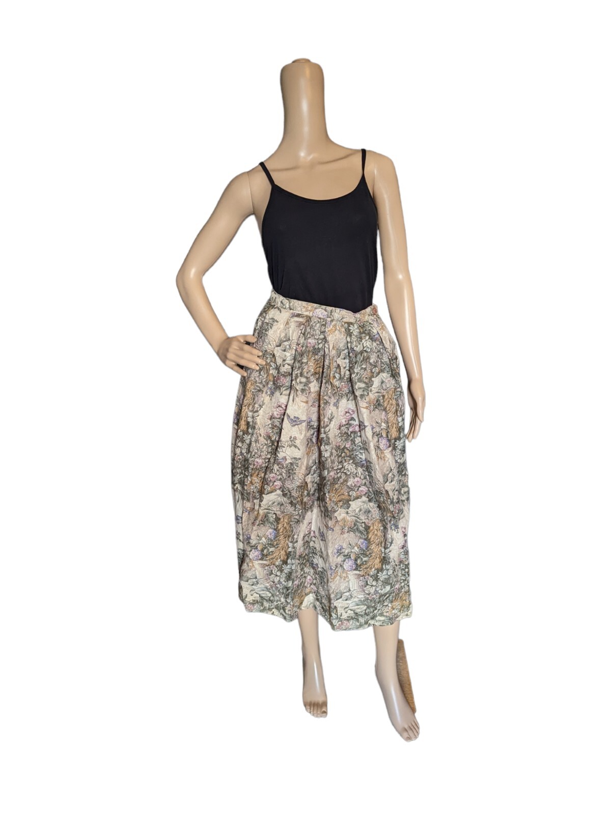 Vintage Lombardi Inc Bluebird English Garden Print Cotton Novelty Skirt Size 6