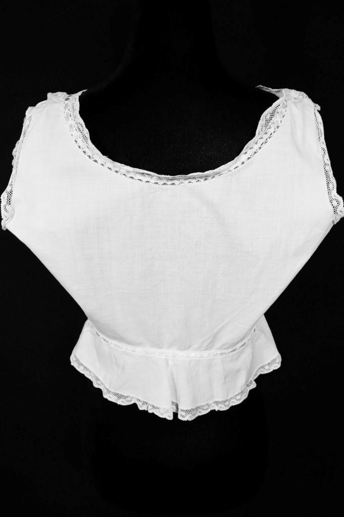 Antique French Edwardian White Cotton & Lace Camisole 36″ Bust Small Ex Cond
