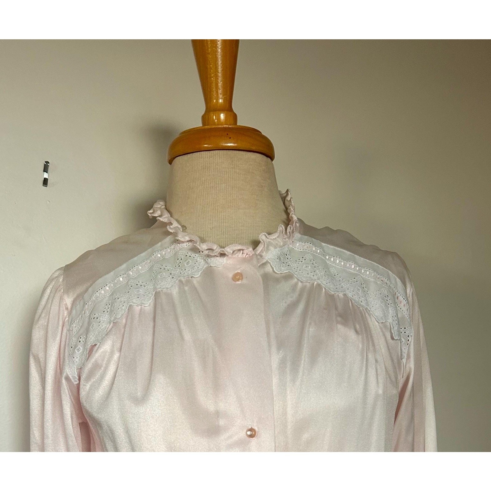 60s pink peignoir set nylon negligee set nightgown robe lingerie lace trim