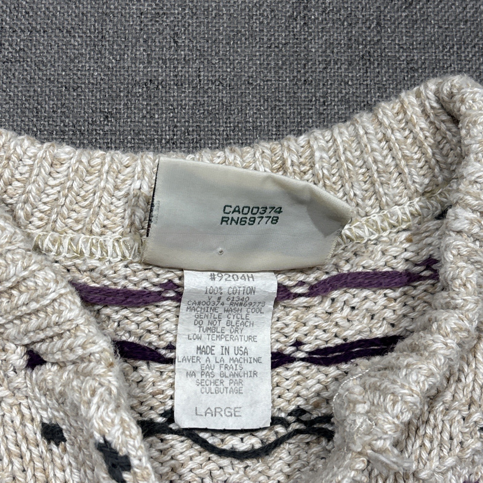 Vtg Northern Reflections Sweater Large Cream Button V-Neck Geometric Earthy USA