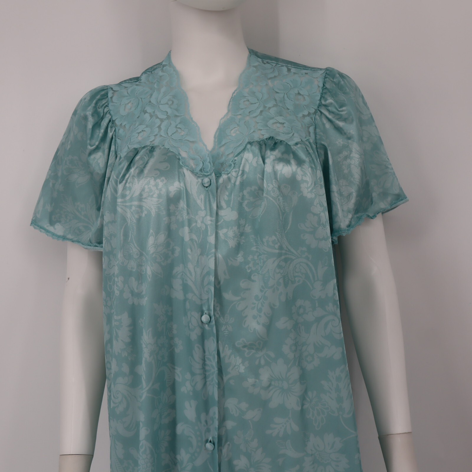 Vintage Vanity Fair Blu Nylon Button Front Robe House Coat Night Gown Medium USA
