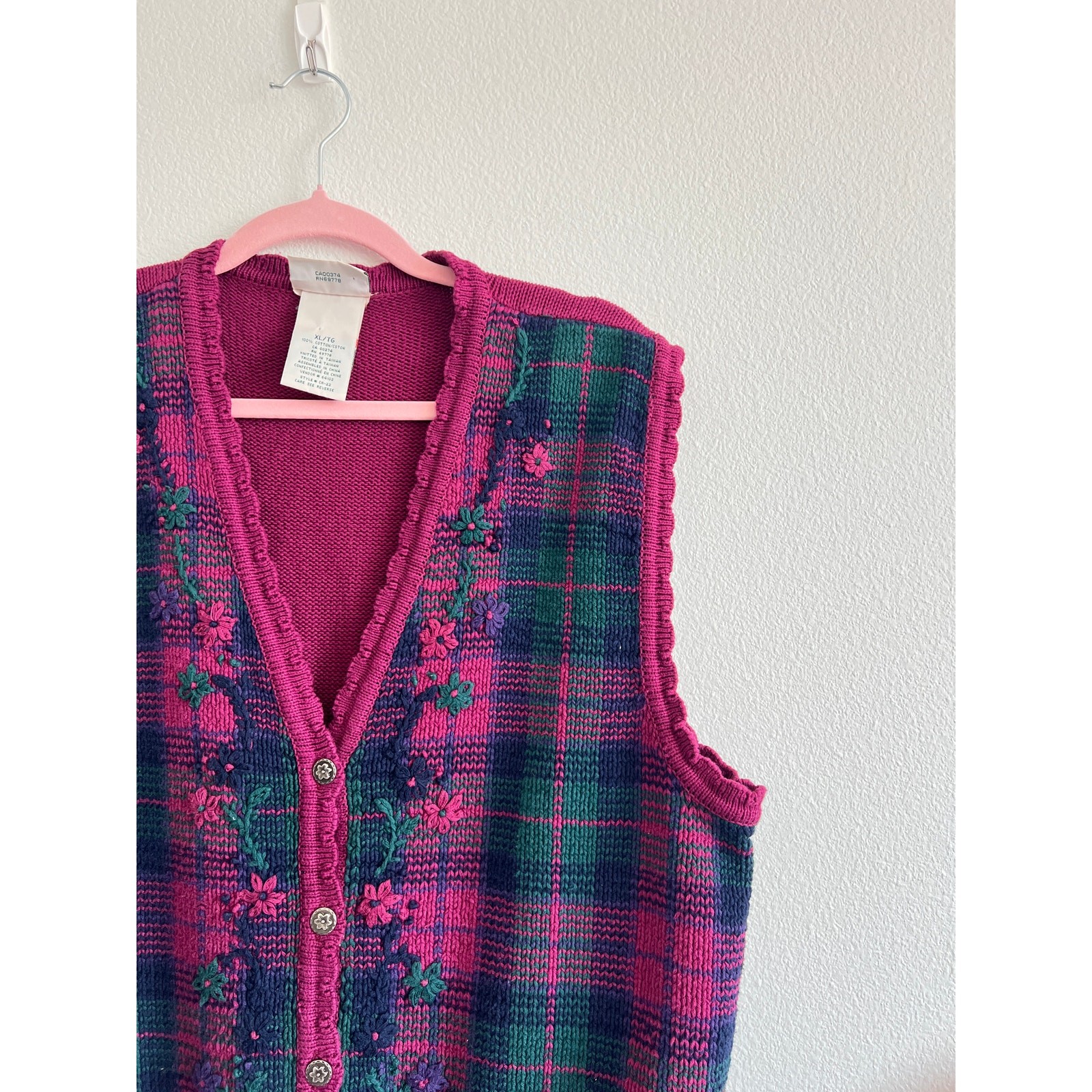 Vintage 1990s Northern Reflections Floral Knit Sweater Vest XL Grandmillennial