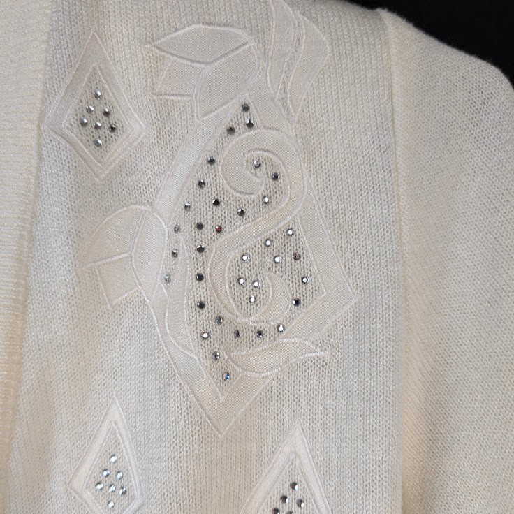 VTG Philippe Marques Cardigan 6P Purity White Modest Drop Pockets Grannycore USA