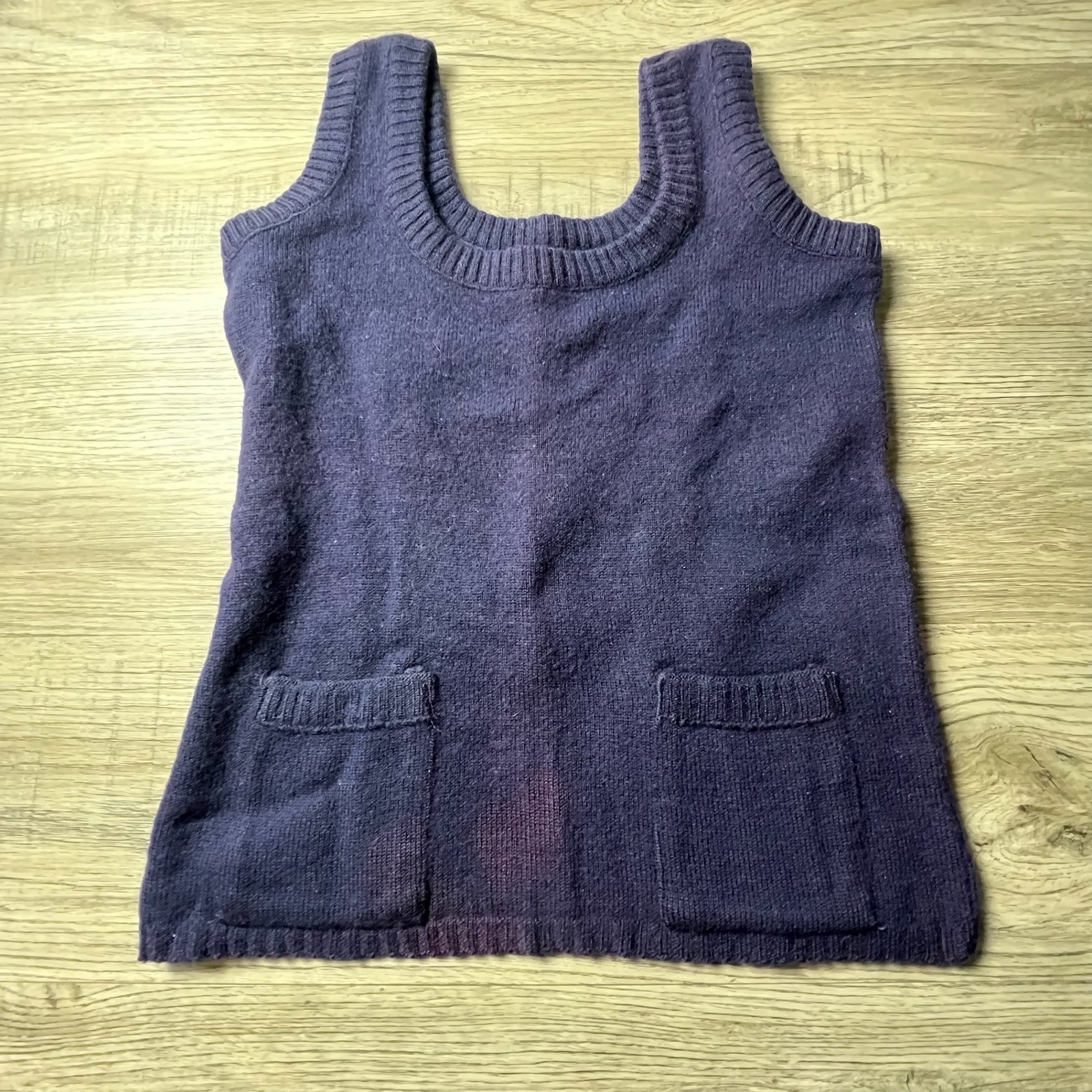 Glenbrooke Sweater Vest Women 38 Navy Blue Vintage Knit Scoop Neck Pockets R68