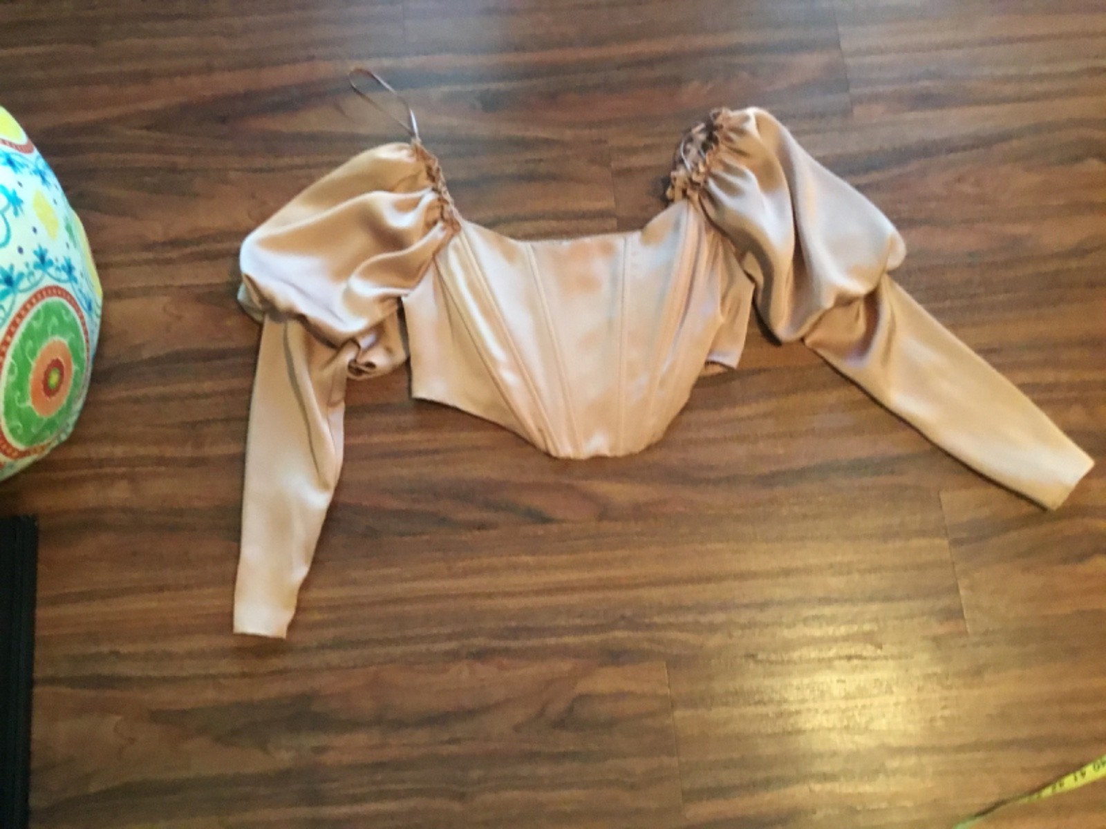 Y2K corset satin top blush /Nude zip sleeve New siz L whimsical goth