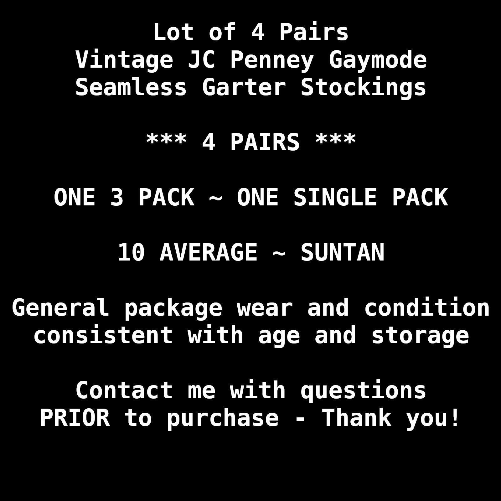 Vintage Gaymode Seamless Garter Stockings Lot of 4 Pairs Suntan 10 Average NEW