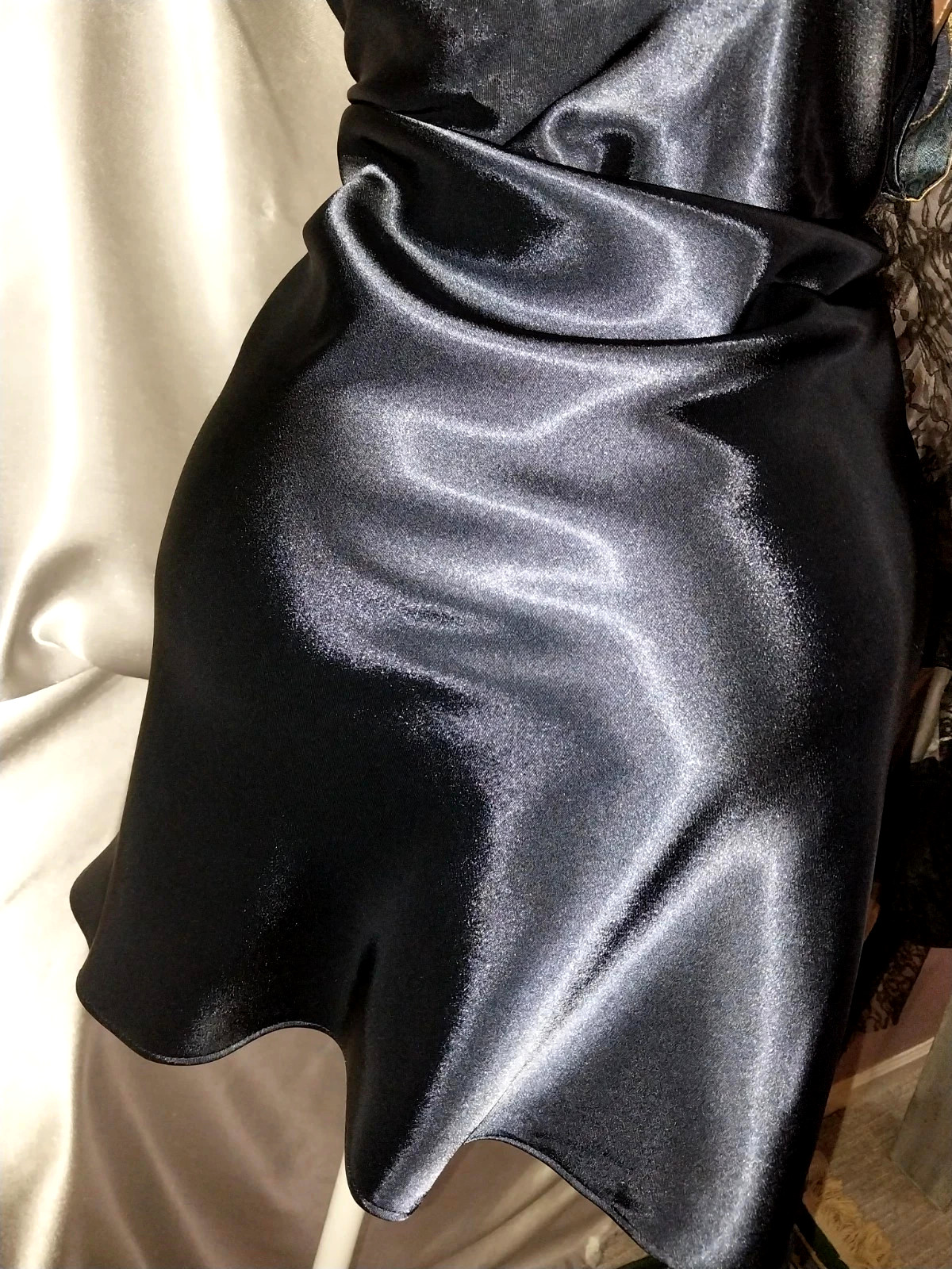 VTG SATIN SHINY BLUE GOLD BABYDOLL NEW REGAL TRIMS NIGHTIE NIGHTGOWN M 38/40″