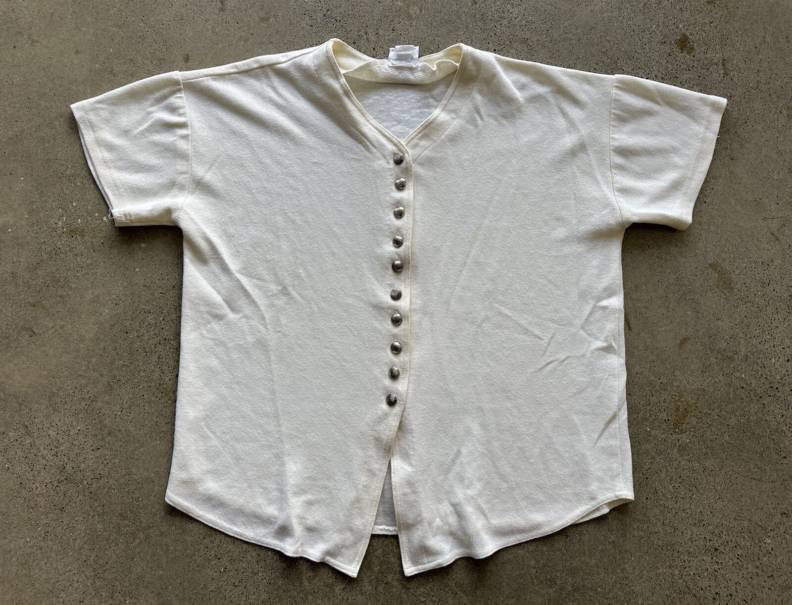 Vintage 1980s Superline White Cotton Blend Metal Button Knit Top One Size