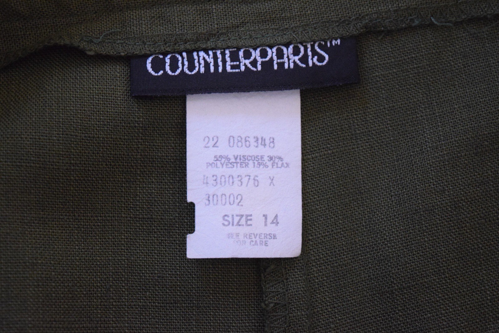 Vintage Counterparts Loose Fit Olive Green Trouser Shorts Size 14 Union Made