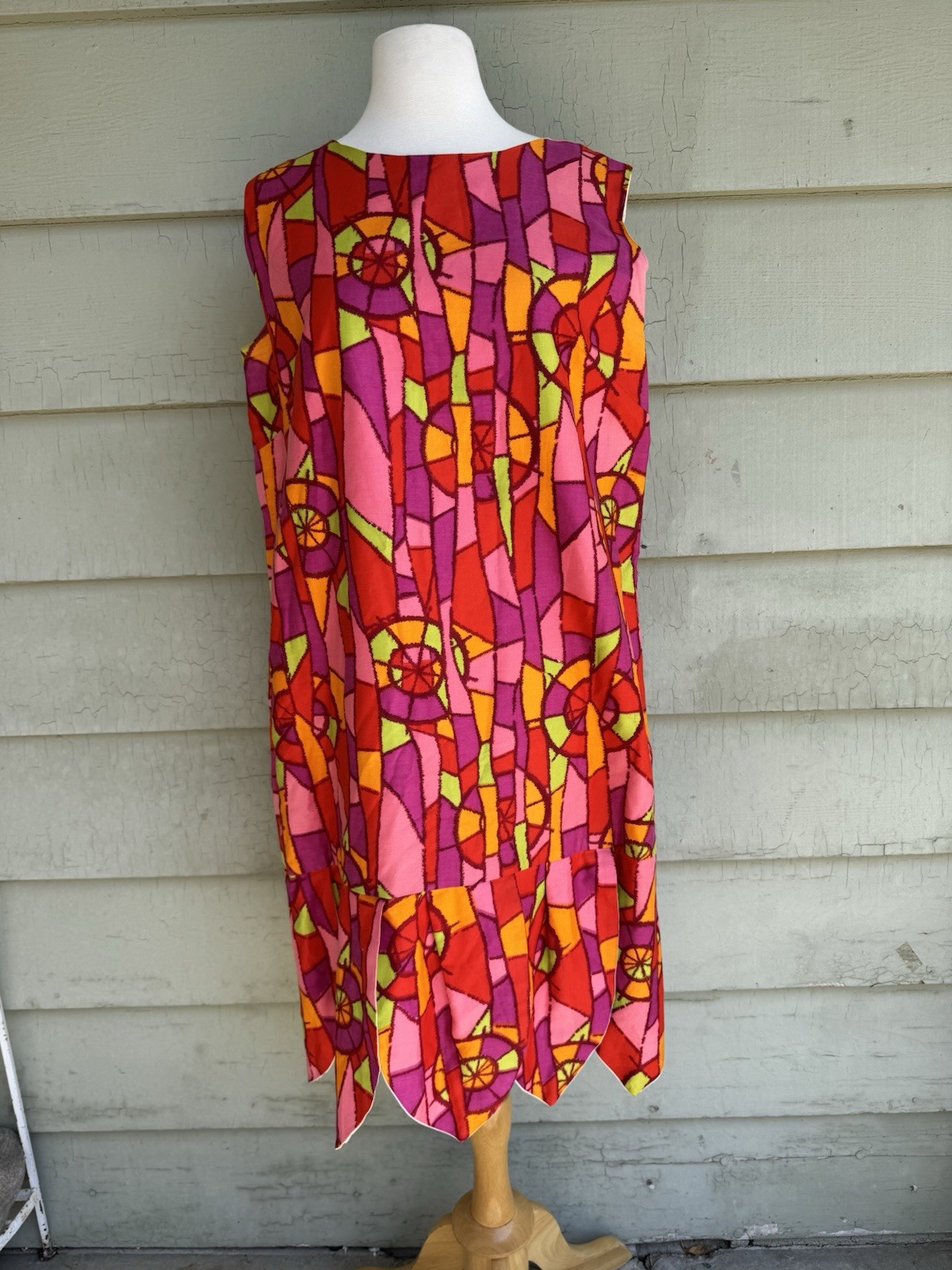 Vtg 60’s Boutique MOD Dress Colorful Pink Red Purple Geometric Japan Cotton 18