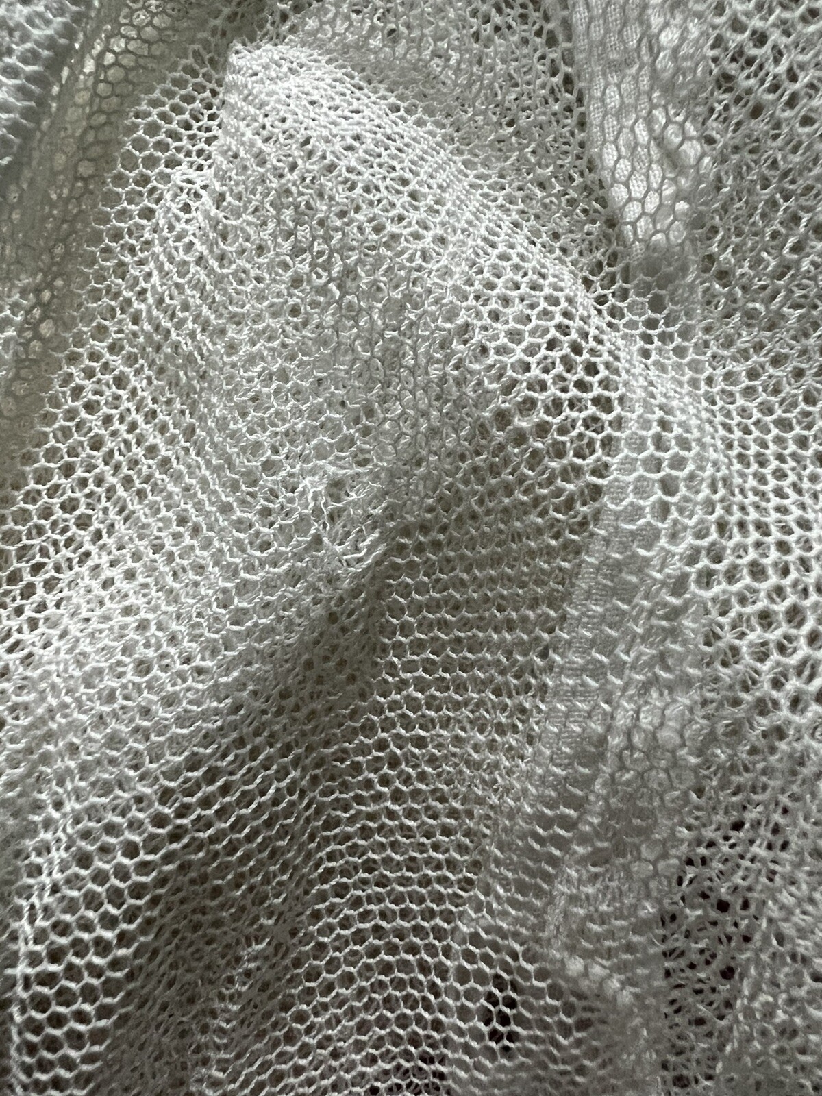 Vintage 1920s White Mesh Tulle Smocked Drop Waist Tunic Style Dress