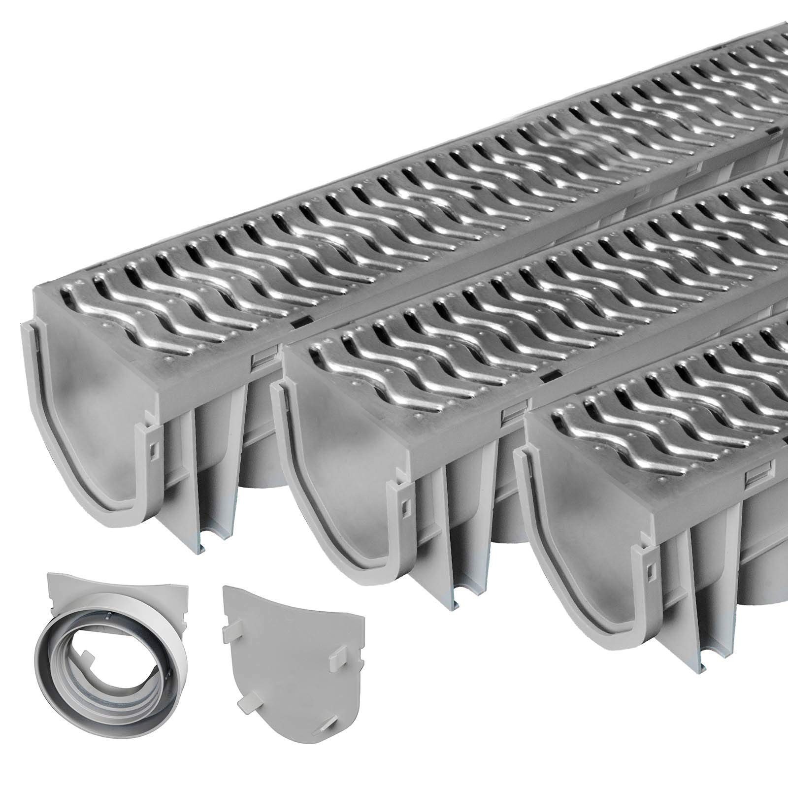 Trench & Driveway Channel Drain with Galvanized Steel Grate – 3 Pack Fast Ship