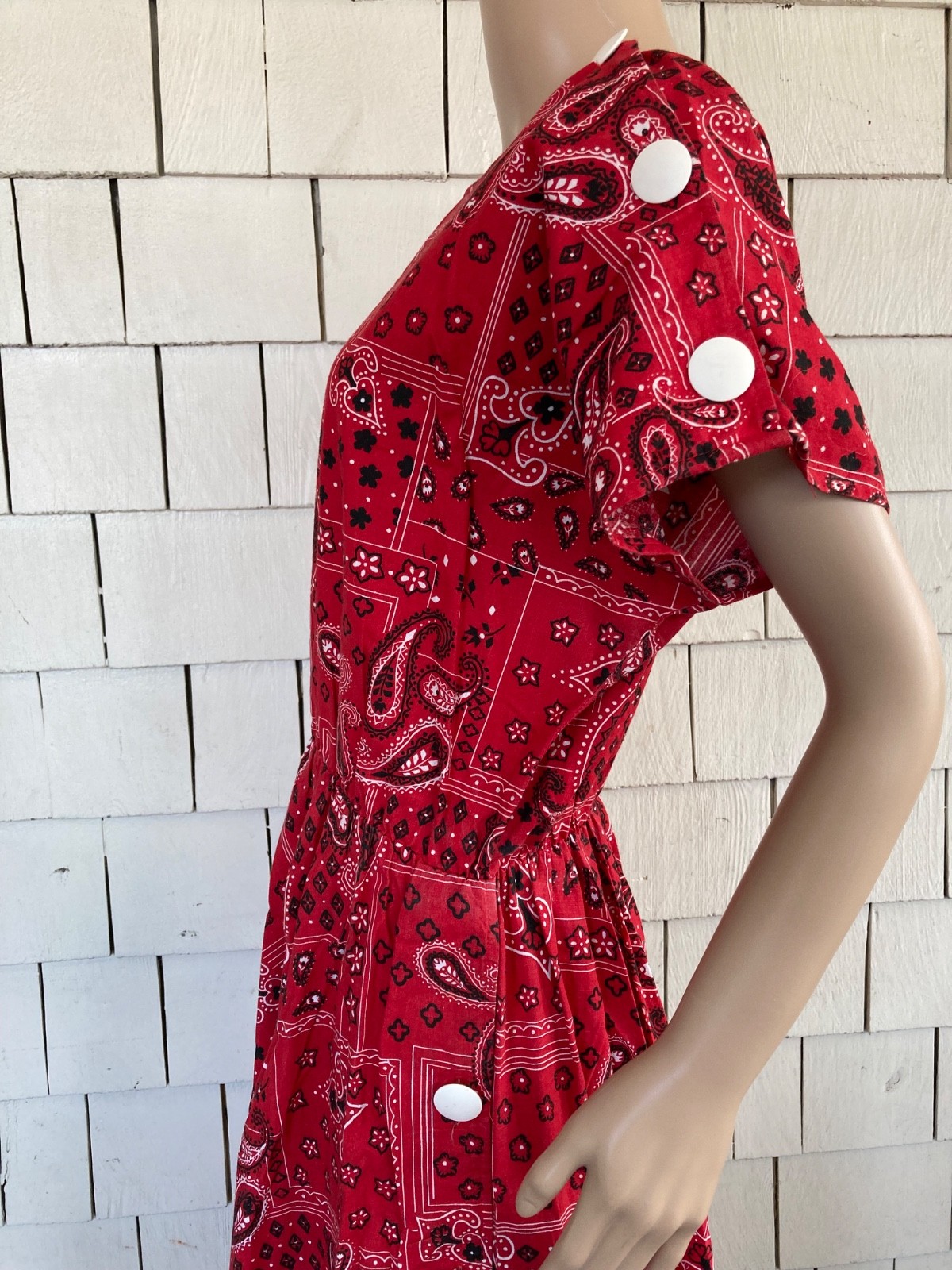 Vintage Boho Cottagecore 1960s-70s Bandana Print Summer Dress Size Small