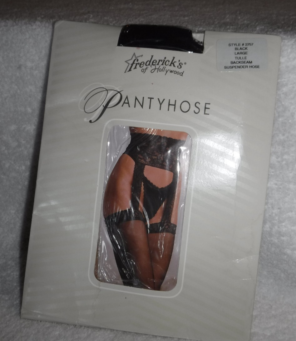 VTG Frederick’s Of Hollywood Pantyhose Size L Black Backseam Suspender Hose