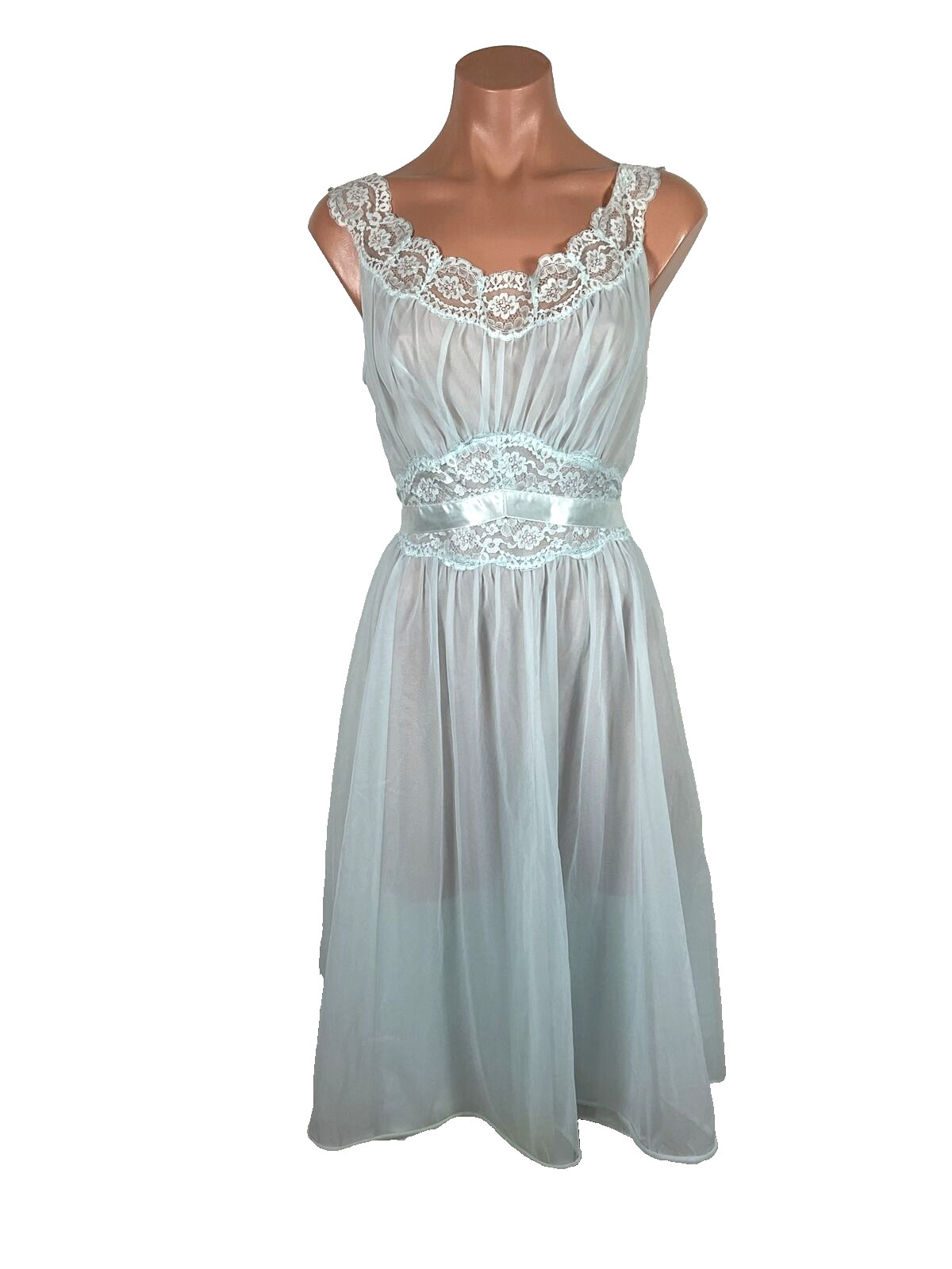 VTG PERMA PLEAT CHIFFON LACE 200″ SWEEP Peignoir ROBE Gown Cape 3pc Set RARE!!!