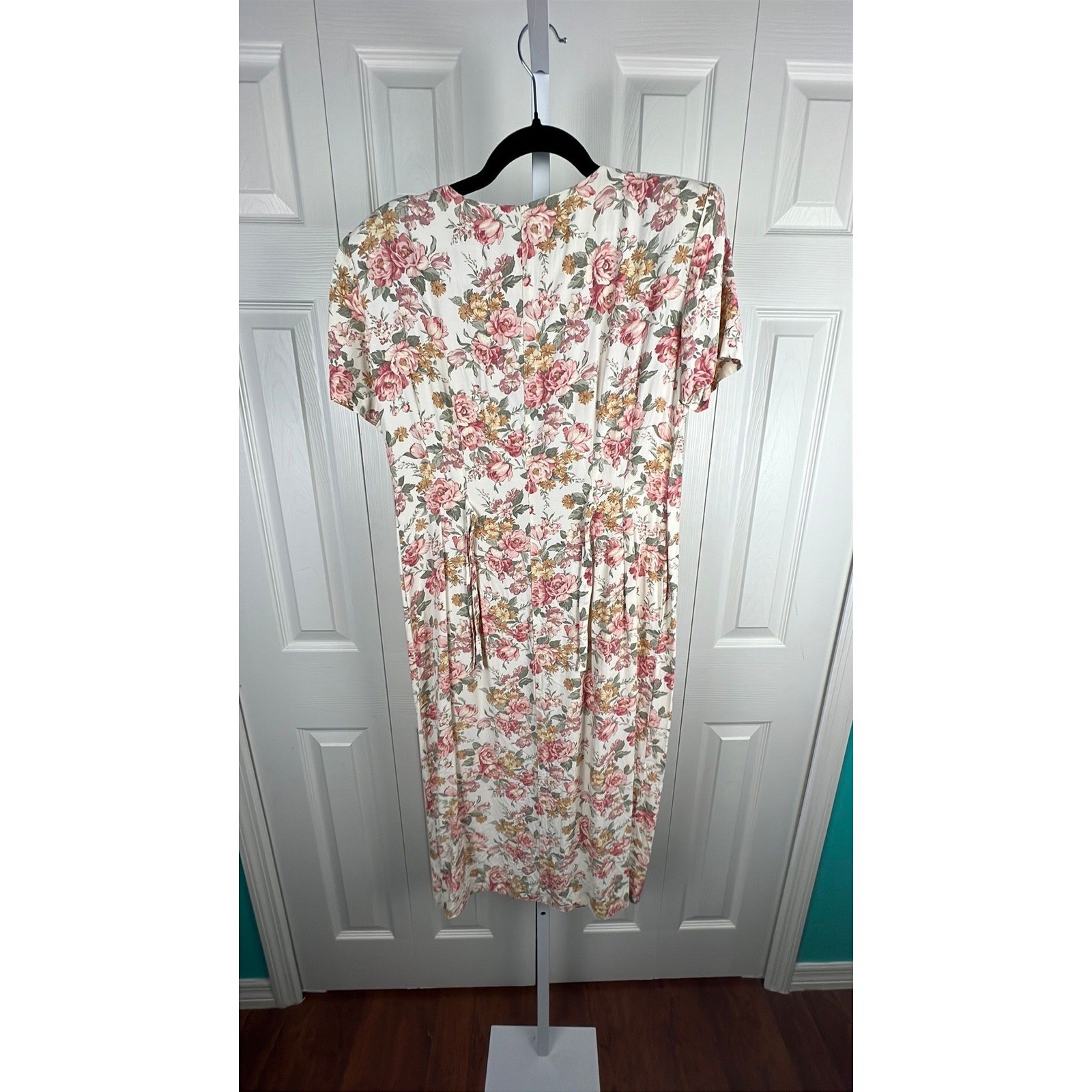 Dawn Joy Fashions Floral Midi Dress Cottagecore Boho Romantic Pink Cream Small