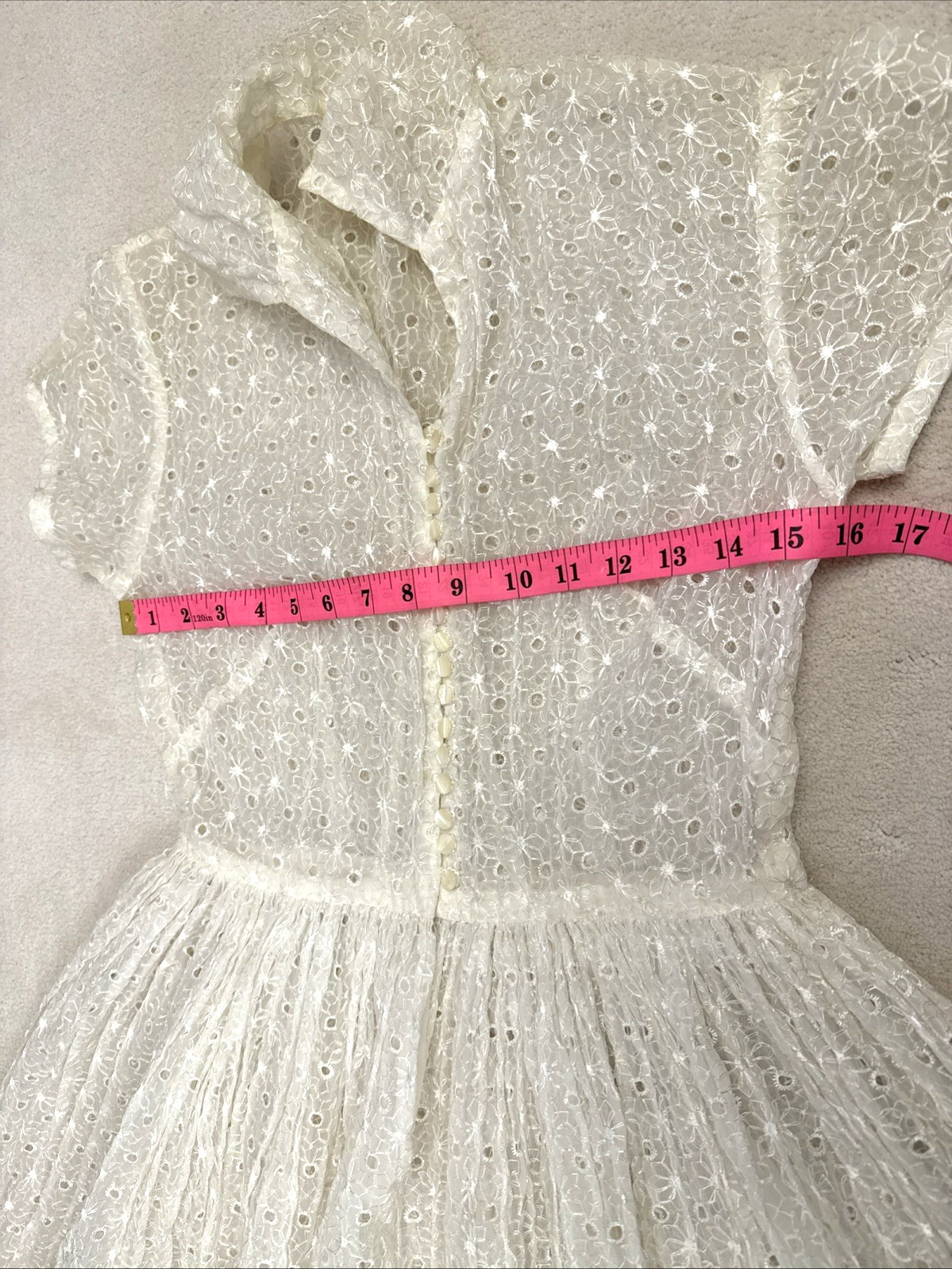 vintage 50s 1950s sheer overlay shirt dress eyelet button up peter pan collar