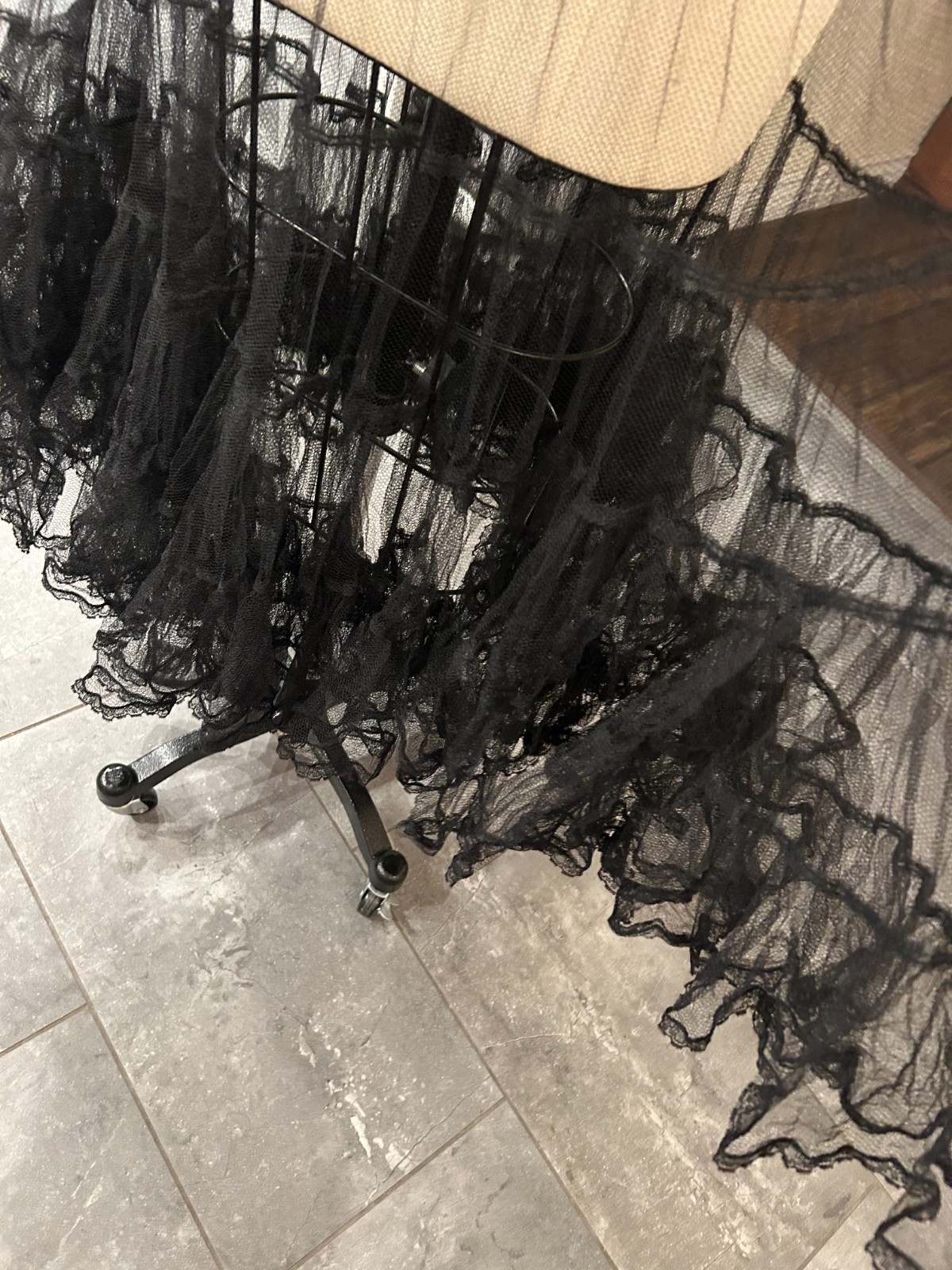 Vintage Petticoat Crinoline 50s 60s Black Tulle Lace Dorshire Long Rockabilly M