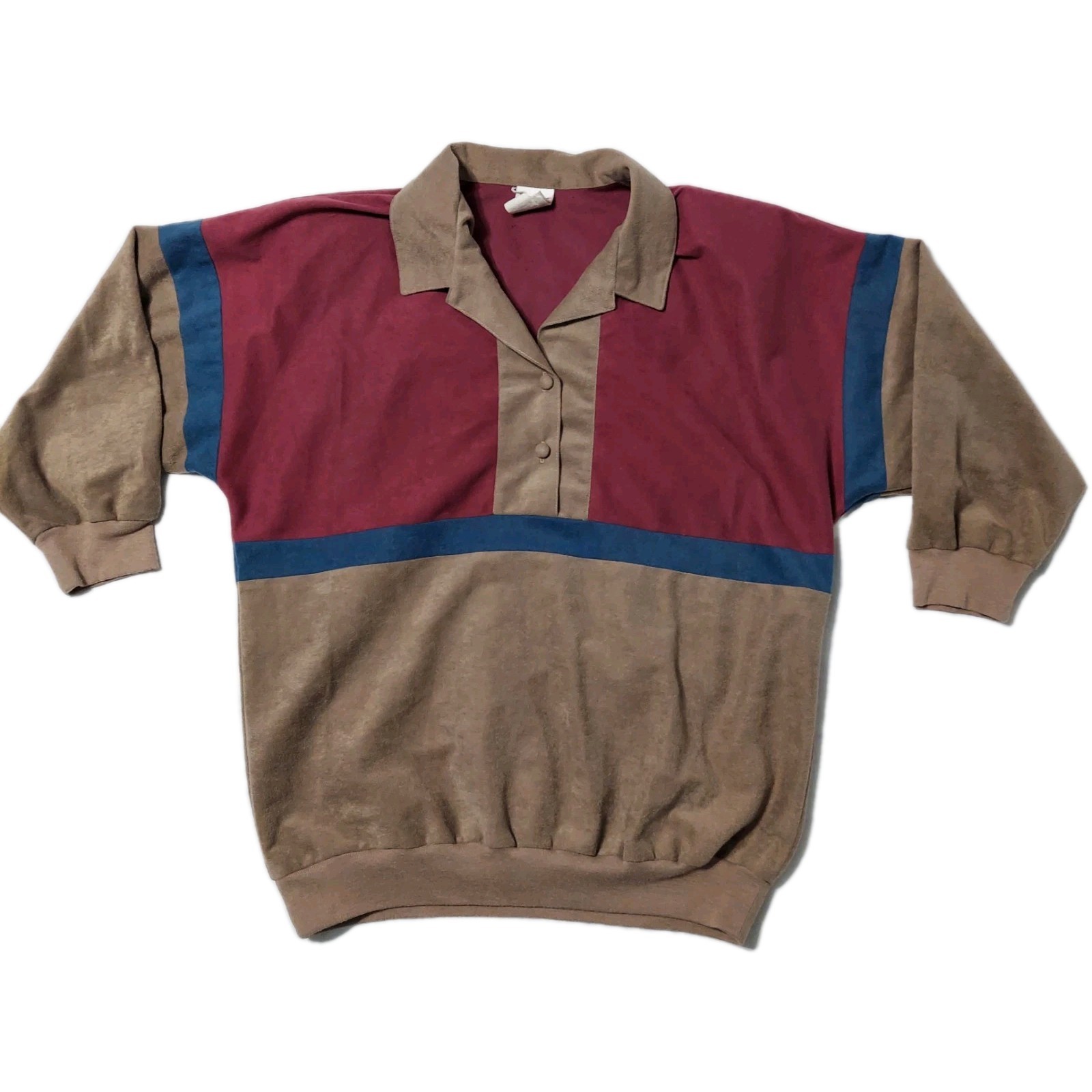 Vintage G.W. Colorblock Pullover Top Womens Medium USA Retro 80s 90s Collared