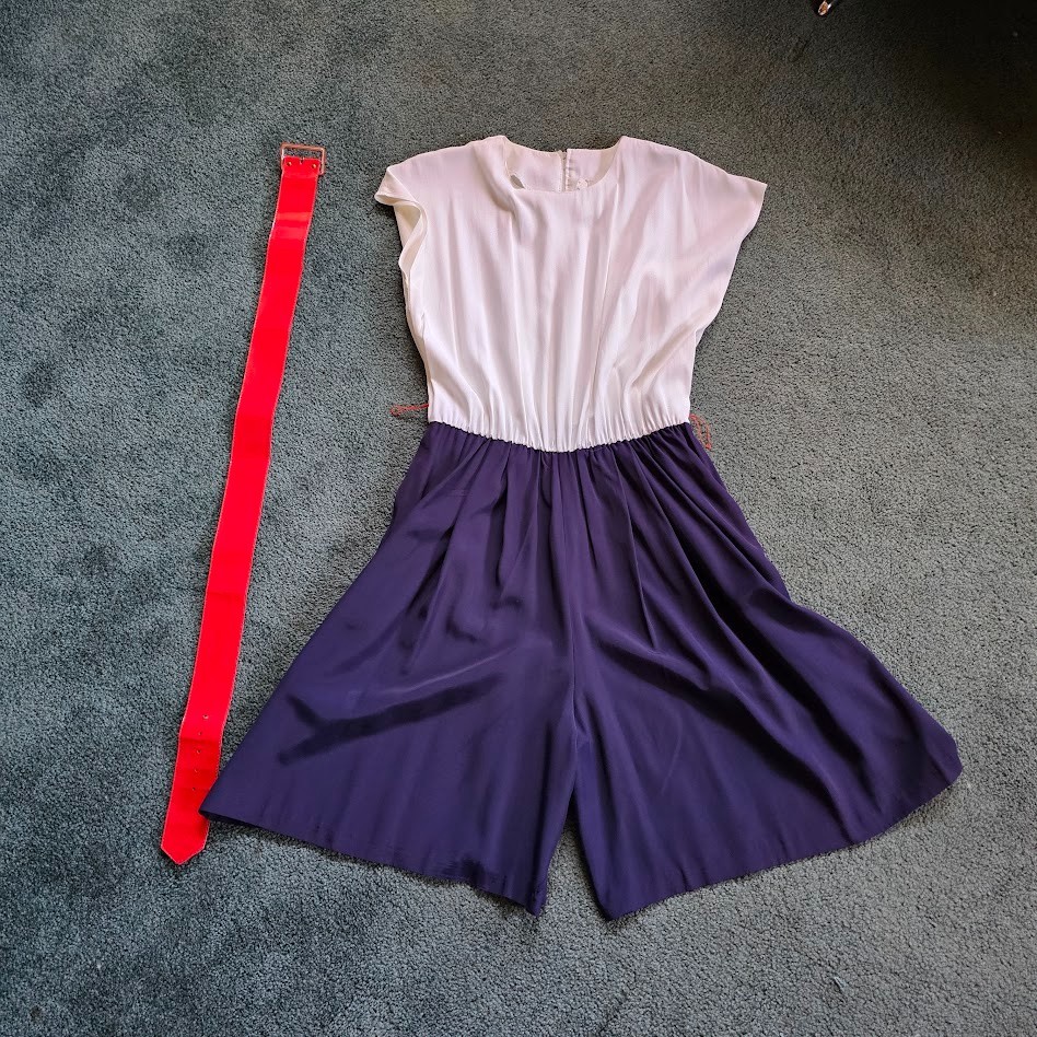Vintage 80s Corporate New wave Power Suit Secretary Dress Shorts RWB Romper M/L