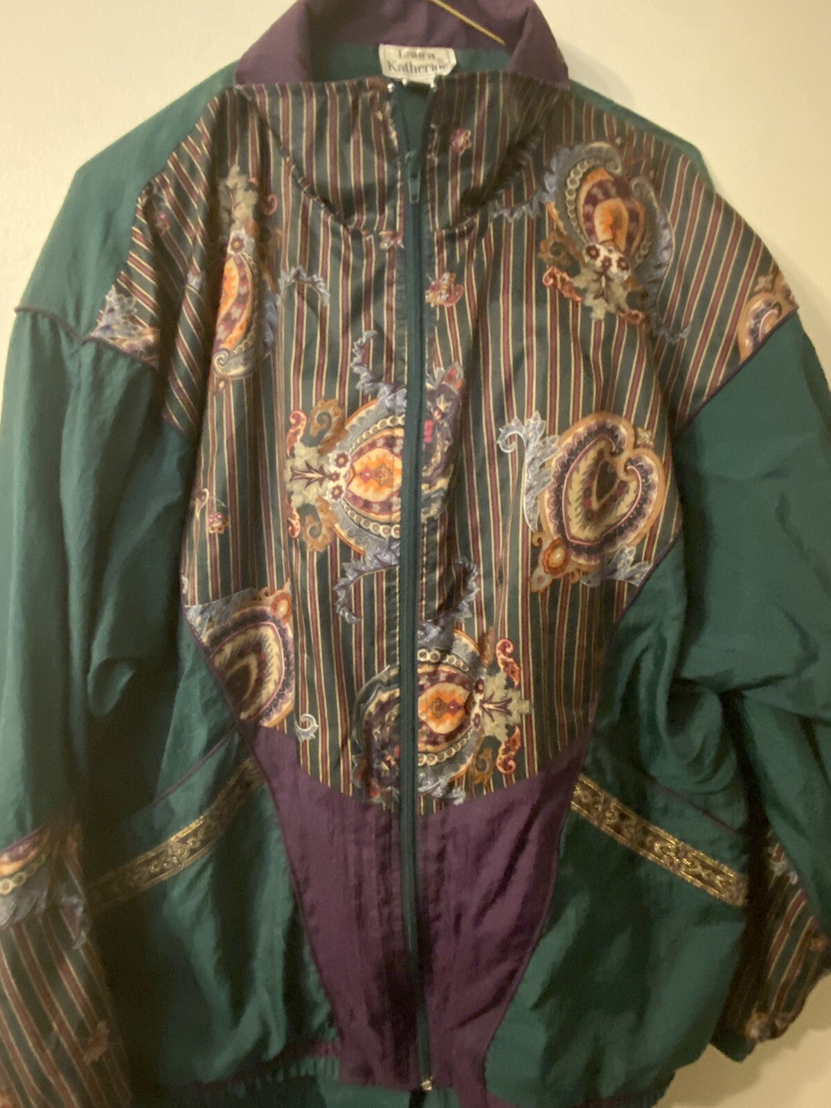 Vintage 1980s Laura Katherine Green Paisley 2-Piece Jogging Suit Size Small