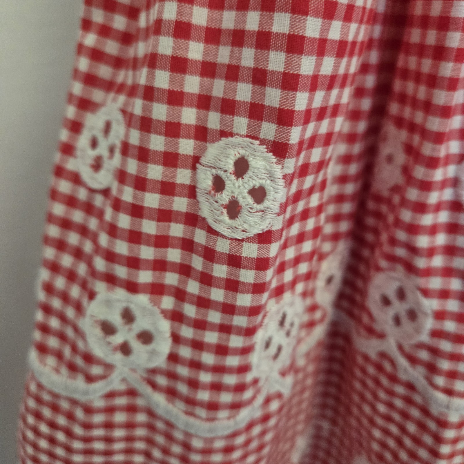 Vtg Summer Fit Flare Red Gingham Junior House Dress Sz 32 Bust Cotton Knee Lngth