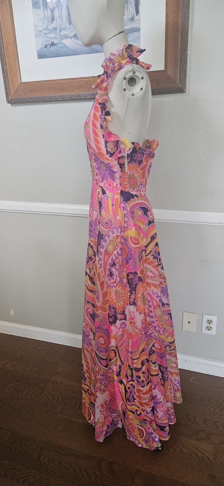 Vintage 1970s 1960s Psychedelic Maxi Halter Dress DEADSTOCK As Pictured