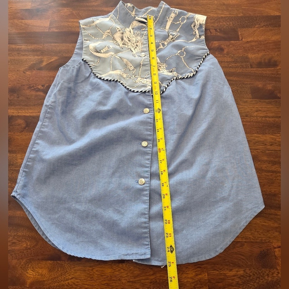 Ali Miles Blue and Cream Button-Down Sleeveless Top Vintage 10 Bin 14