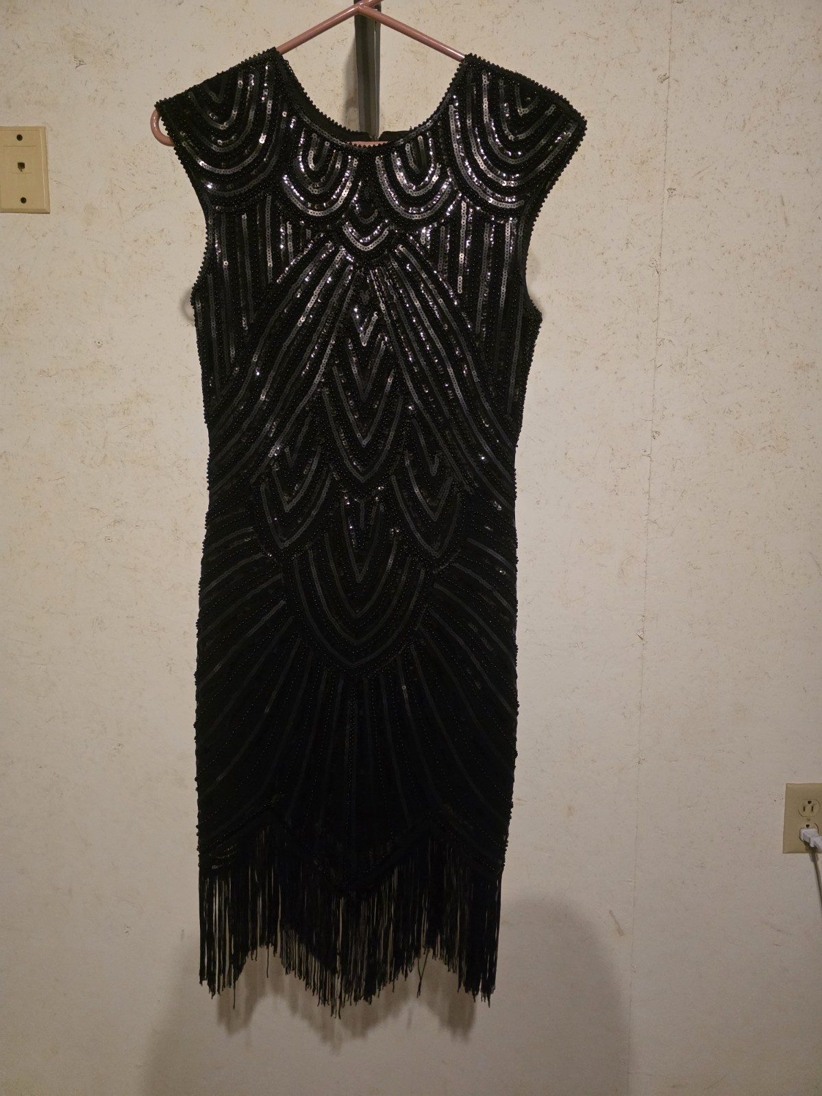 Babeyong Black Beaded Fringe Flapper Dress 1920s Style, Size S
