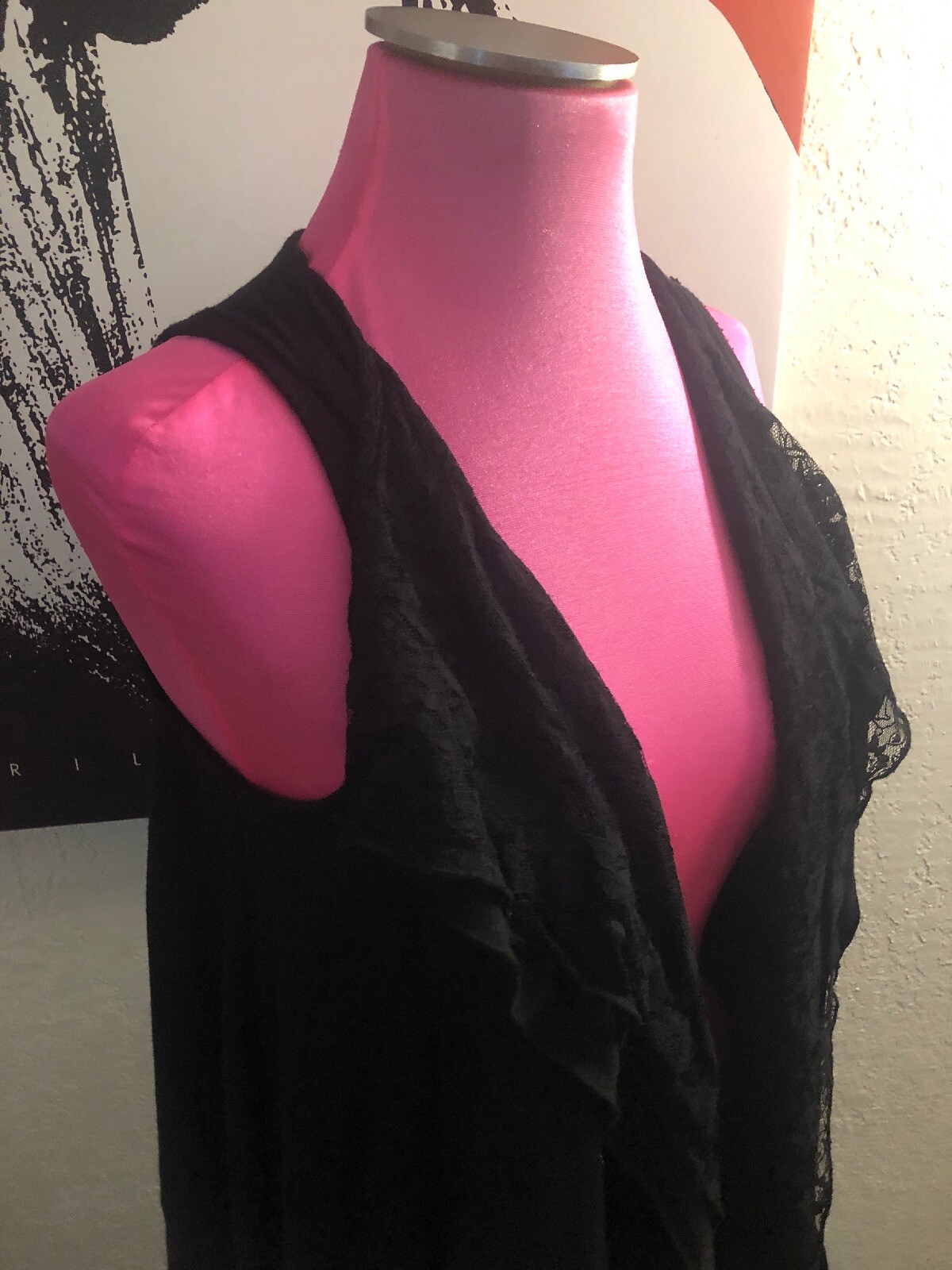 Eyeshadow S Black Sheig Wrap Vest Cardigan Lace Ruffle Gypsy Punk