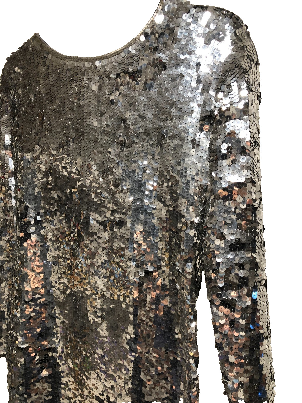 Vintage Cathy Hardwick Silver Sequin Lambs Wool Dress Large Party Cocktail Dress