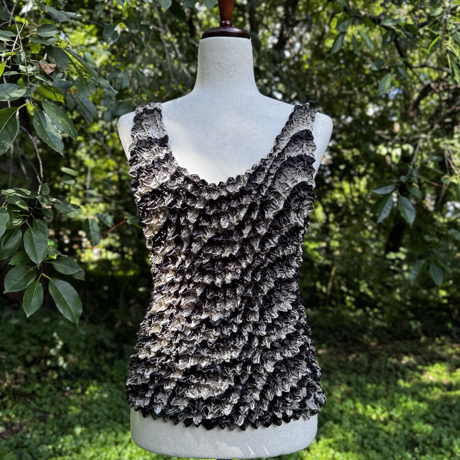 Vintage Popcorn Shirt Black Silver Metallic Stretch Tank Top Y2K 90s 00s