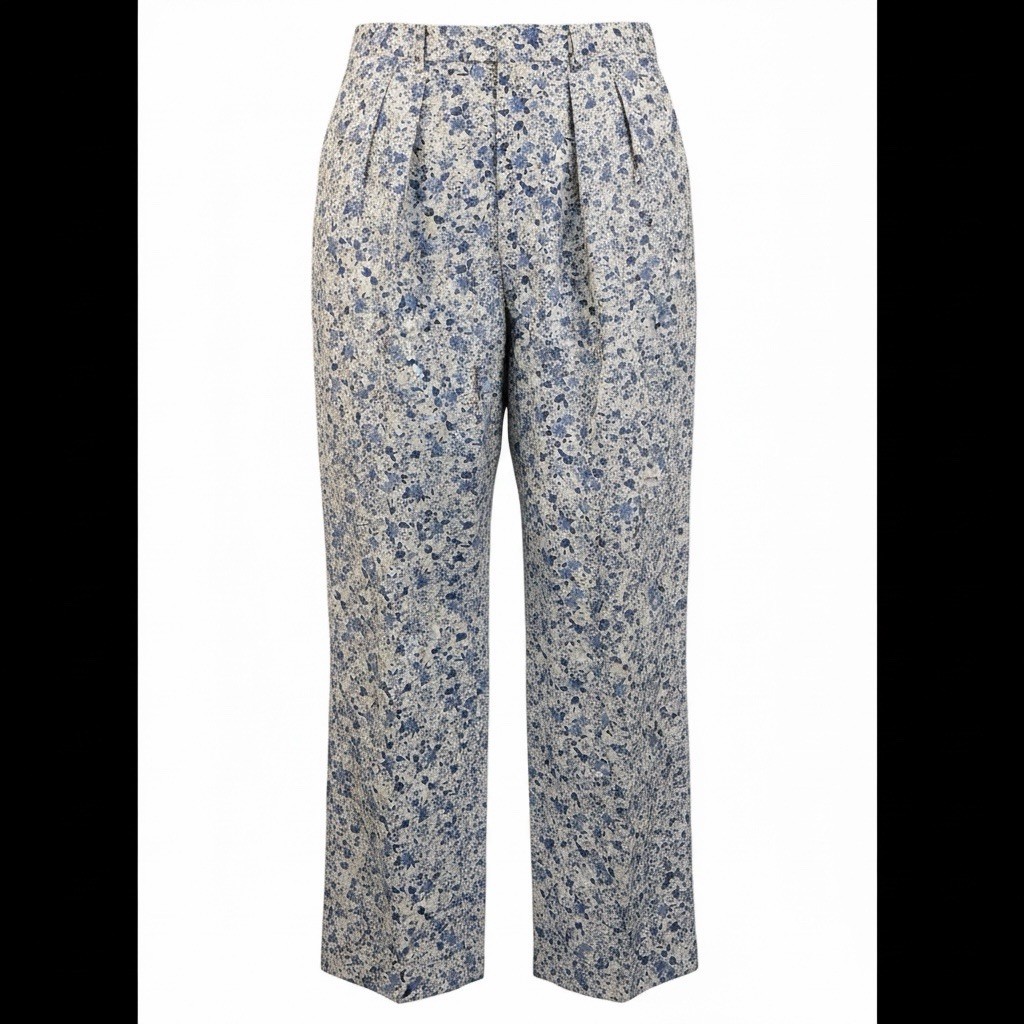 Vintage Neilsons Blue White Floral Pleated Cotton Pants Trousers Size 12 USA